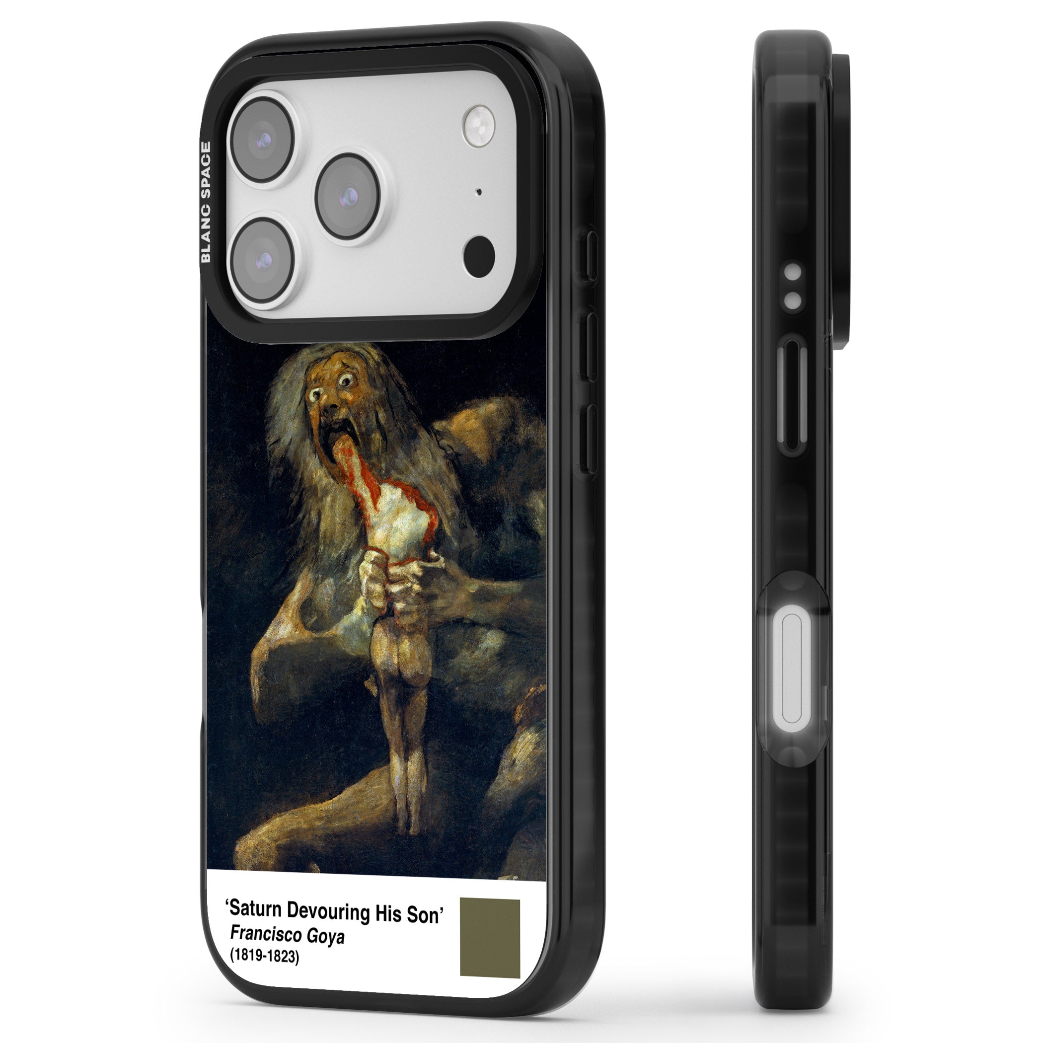 Saturn Devouring His Son iPhone 17 Pro Max Impact Black Phone Case Side Profile