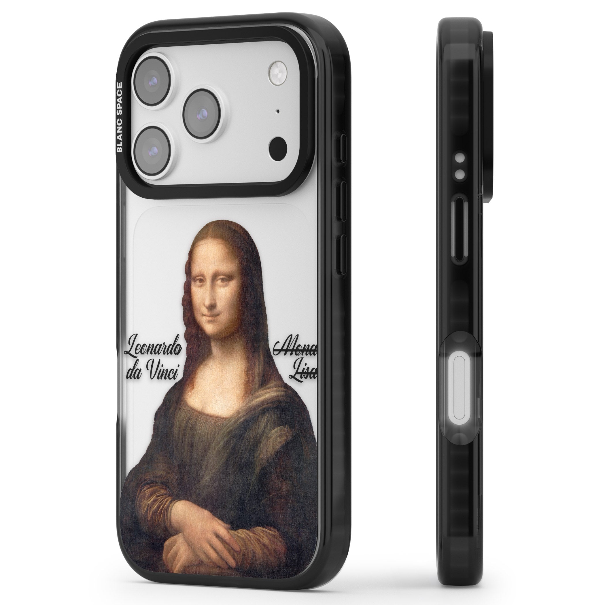 Mona Lisa Cutout iPhone 17 Pro Impact Black Phone Case Side Profile