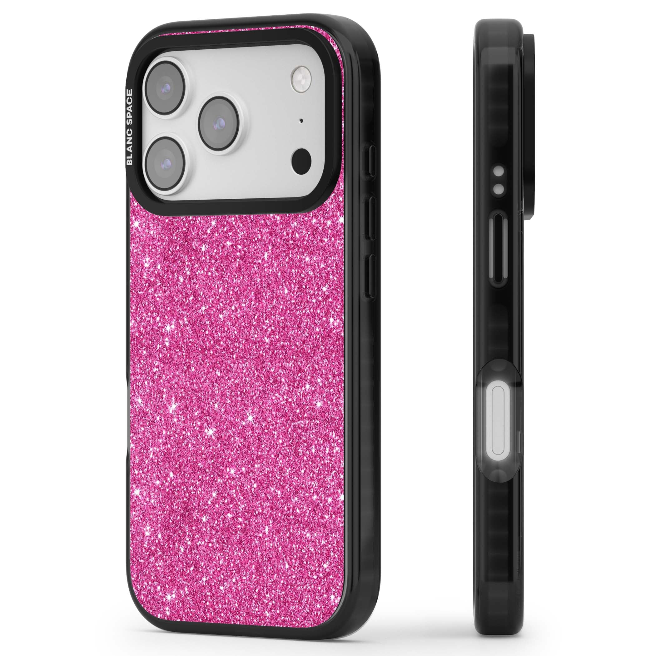 Pink Glitter Y2K iPhone case featuring hot pink glitter wallpaper with sparkle shimmer effect | Clear Impact case for iPhone 17 Pro, iPhone 17 Pro Max