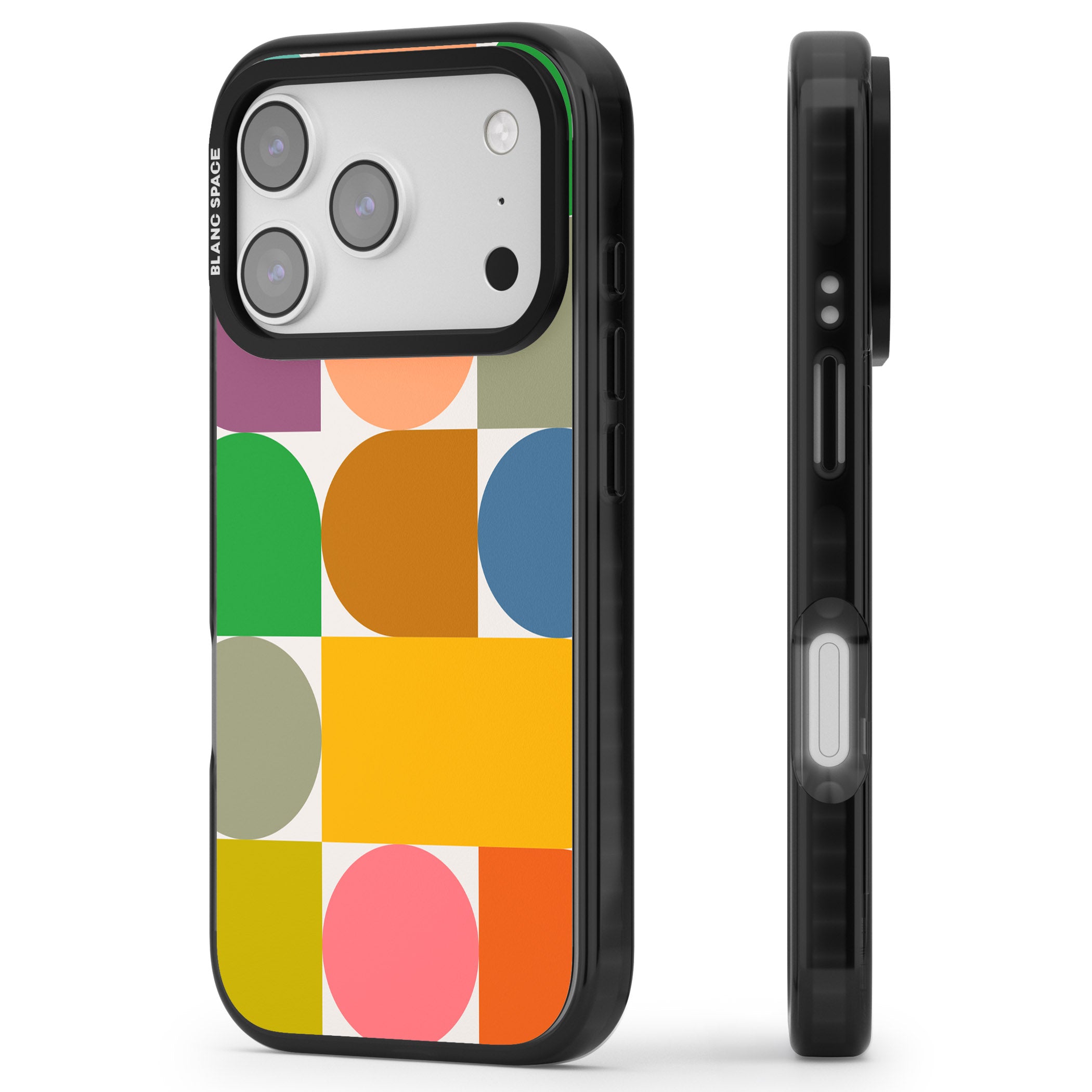 Retro Colorful Shapes iPhone 17 Pro Max Impact Black Phone Case Side Profile