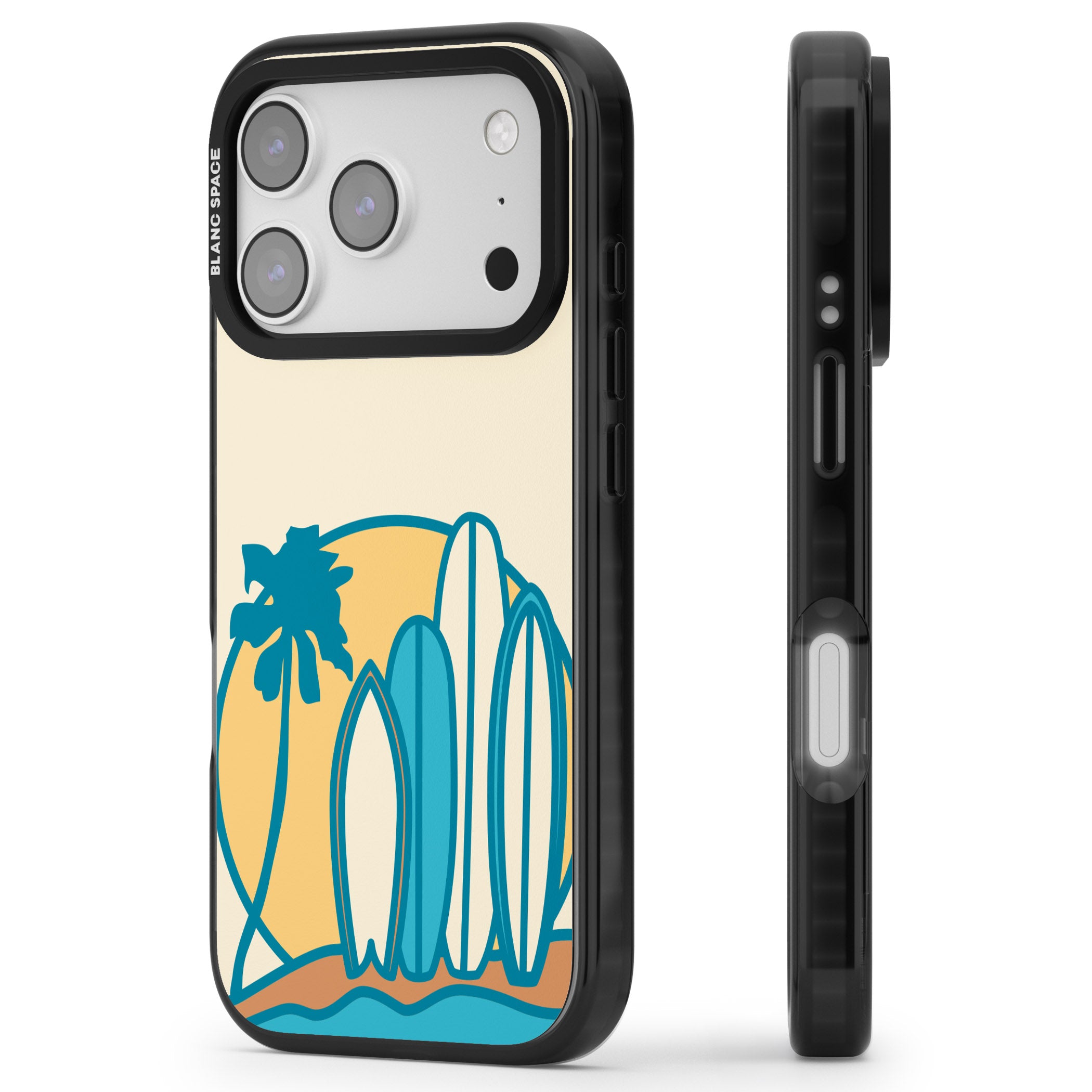 Coastal Surf Vibes iPhone 17 Pro Max Impact Black Phone Case Side Profile