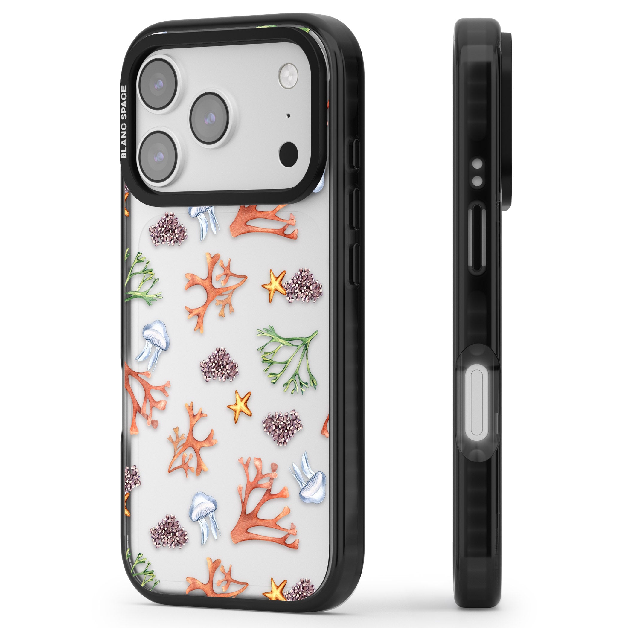 Coral & Jellyfish iPhone 17 Pro Max Impact Black Phone Case Side Profile