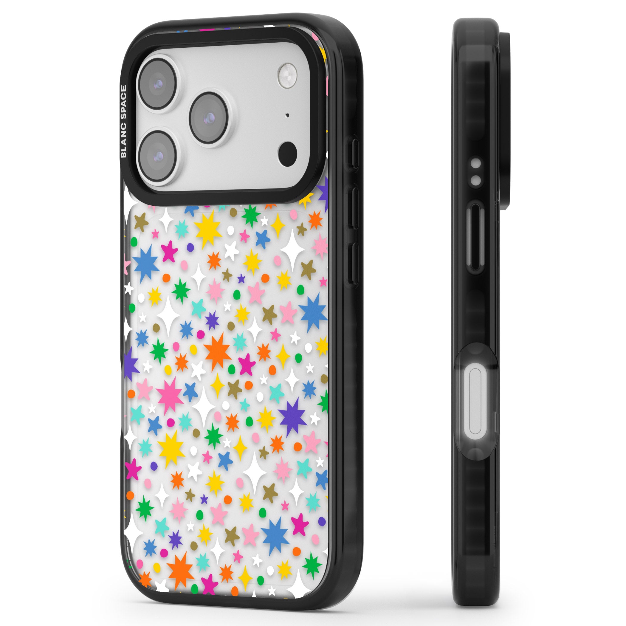 Rainbow Starburst iPhone 17 Pro Max Impact Black Phone Case Side Profile