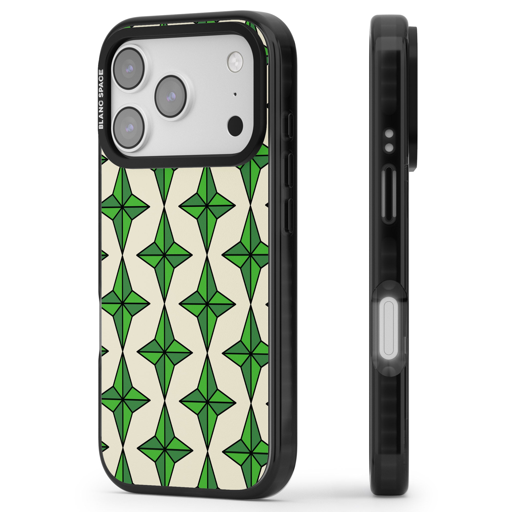 Emerald Stars Pattern iPhone 17 Pro Max Impact Black Phone Case Side Profile