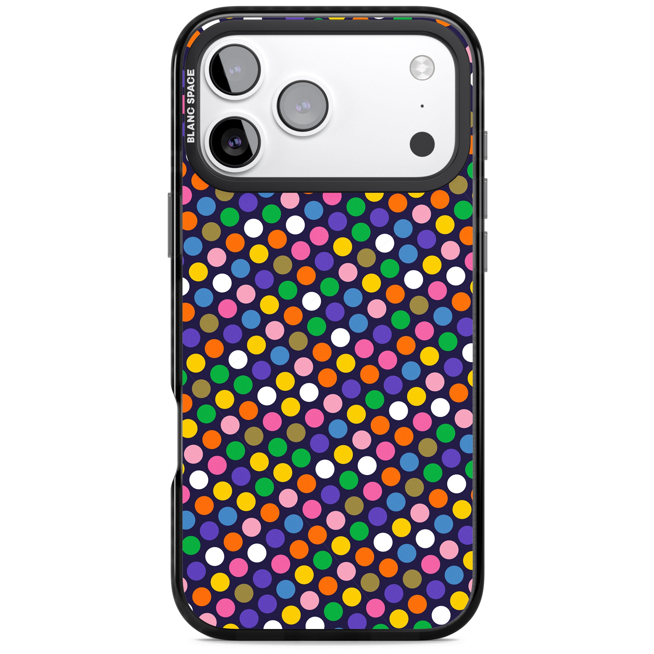 Multicolour Polka Dot Fiesta (Purple) iPhone 17 Pro Max Impact Black Phone Case