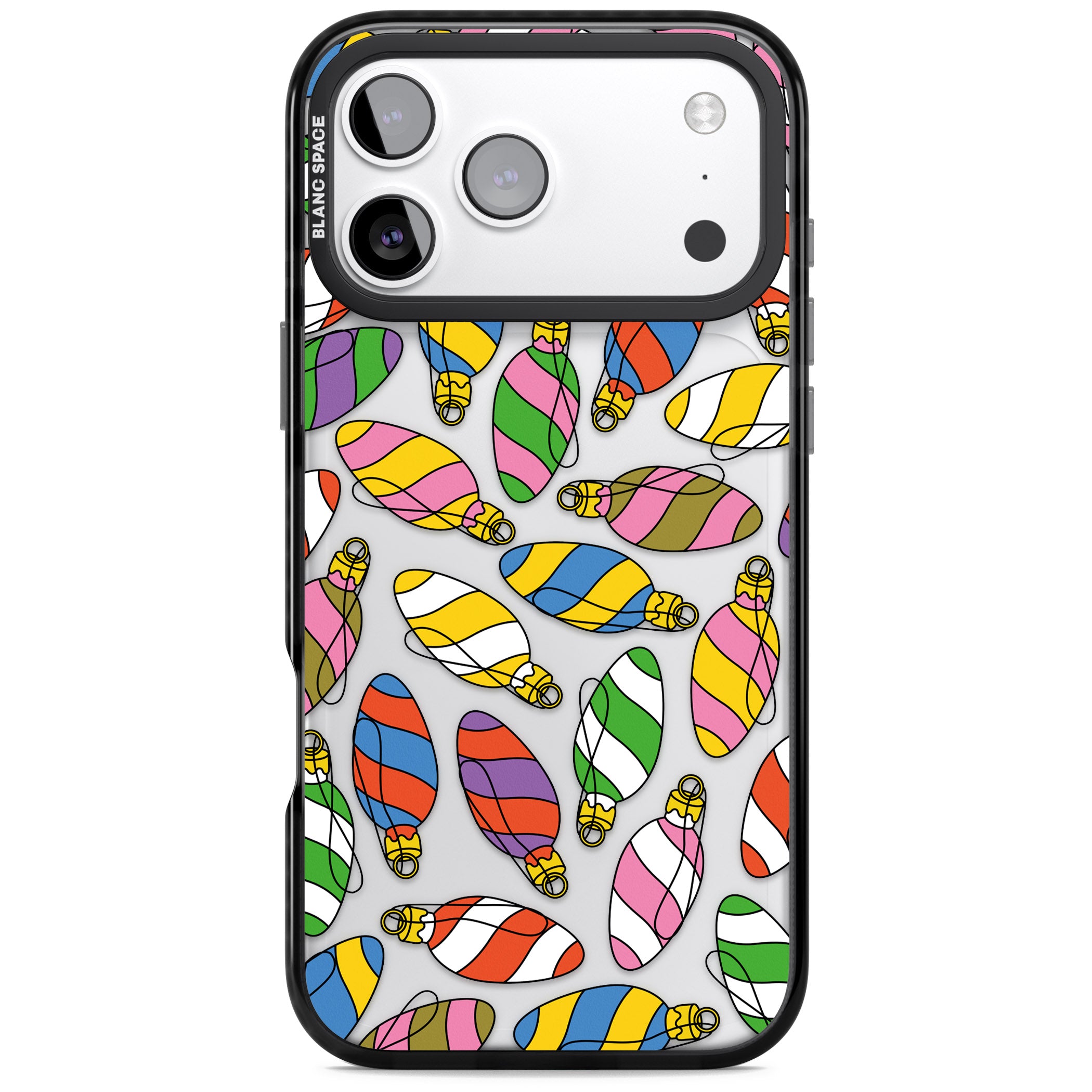 Colourful Holiday Ornaments iPhone 17 Pro Max Impact Black Phone Case