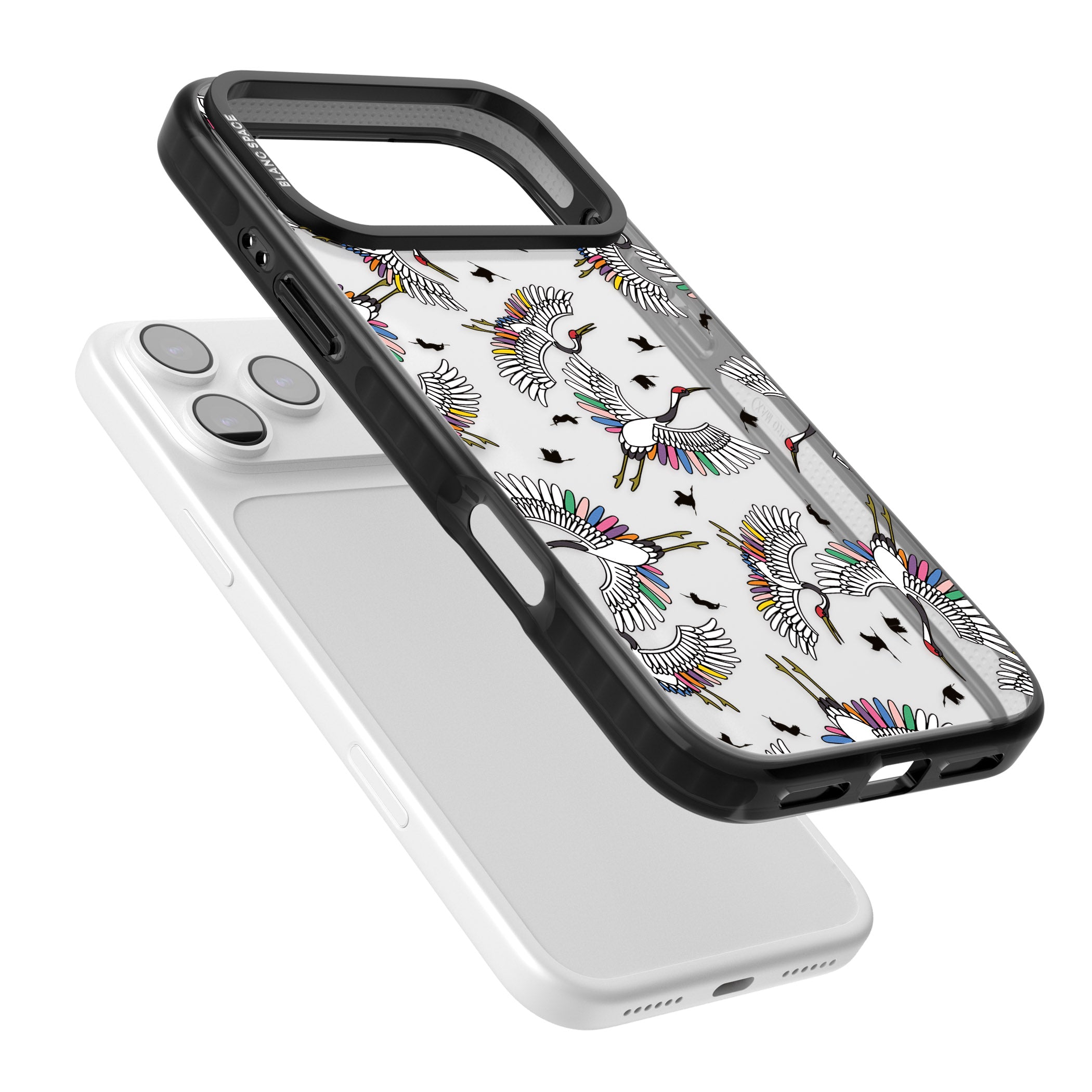 Colourful Crane Pattern iPhone 17 Pro Max Impact Black Phone Case Colours