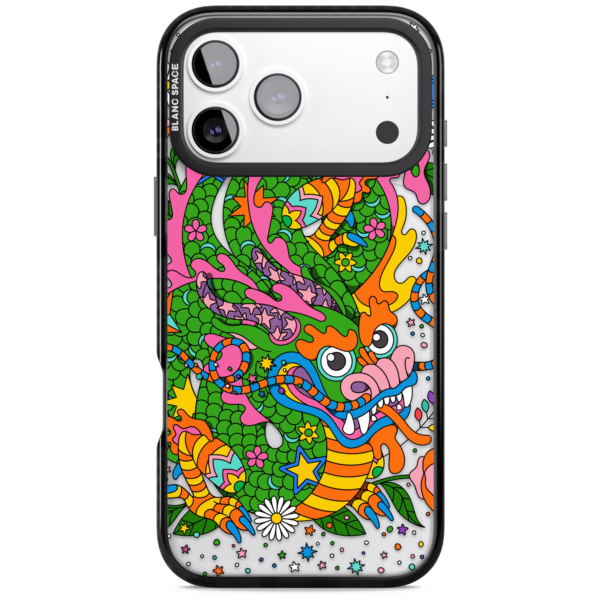 Psychedelic Jungle Dragon iPhone 17 Pro Max Impact Black Phone Case