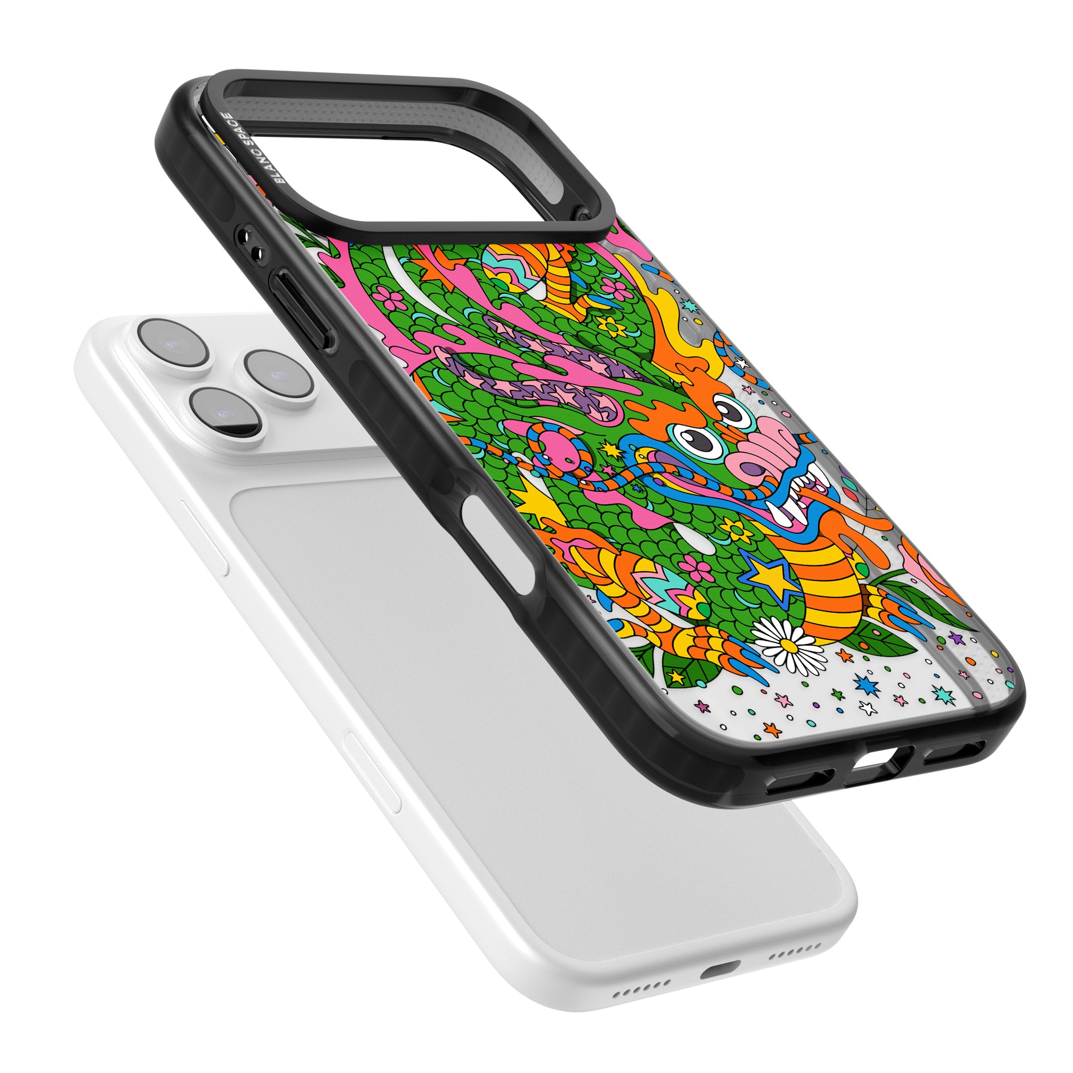 Psychedelic Jungle Dragon iPhone 17 Pro Max Impact Black Phone Case Colours
