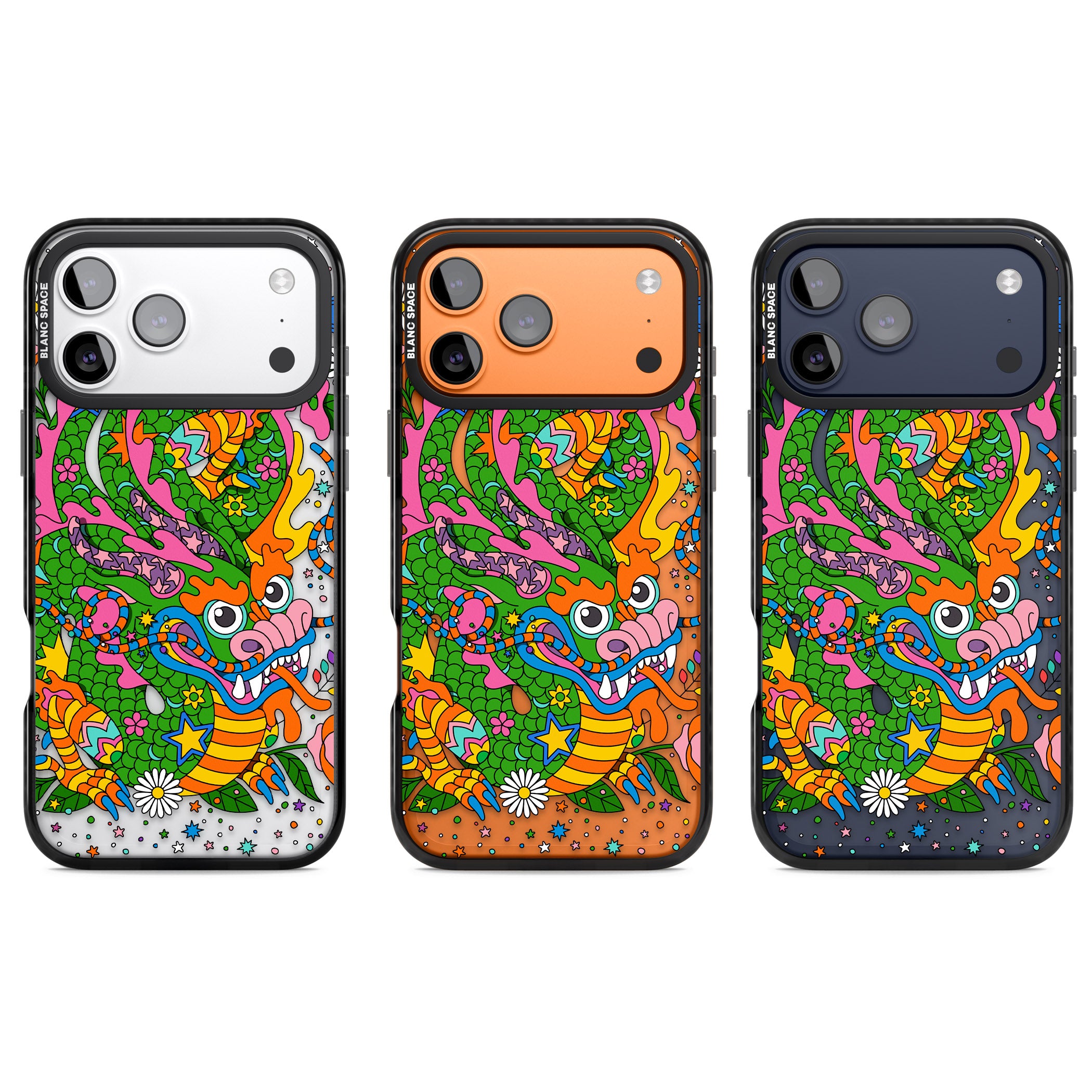 Psychedelic Jungle Dragon iPhone 17 Pro Impact Black Phone Case APT Impact Protection