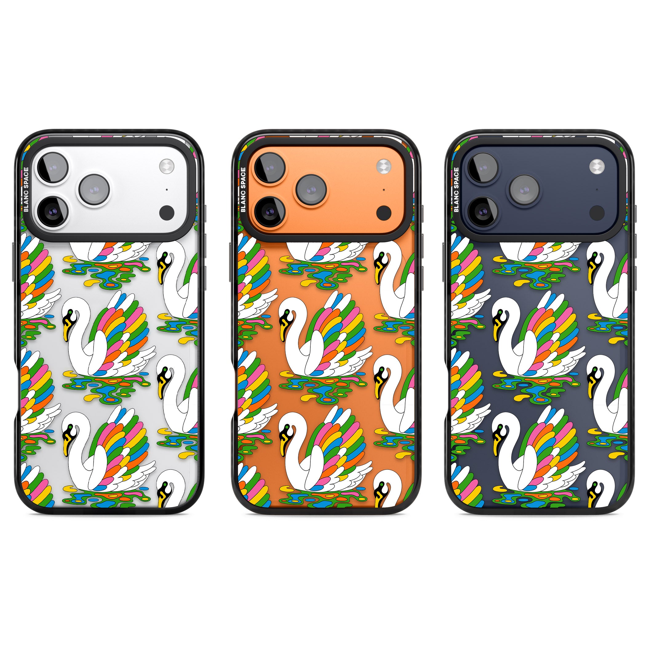 Colourful Swan Pattern iPhone 17 Pro Impact Black Phone Case APT Impact Protection
