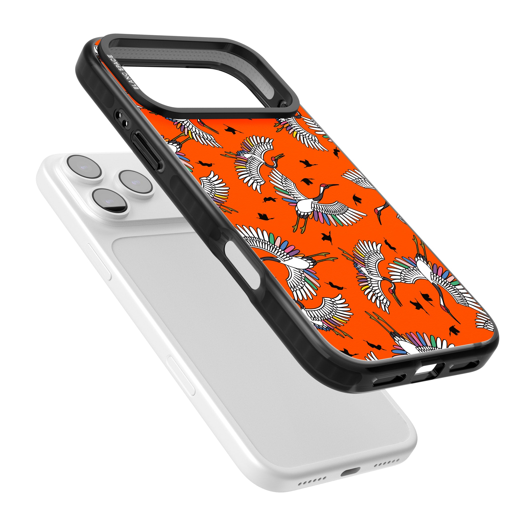 Colourful Crane Pattern (Orange) iPhone 17 Pro Max Impact Black Phone Case Colours