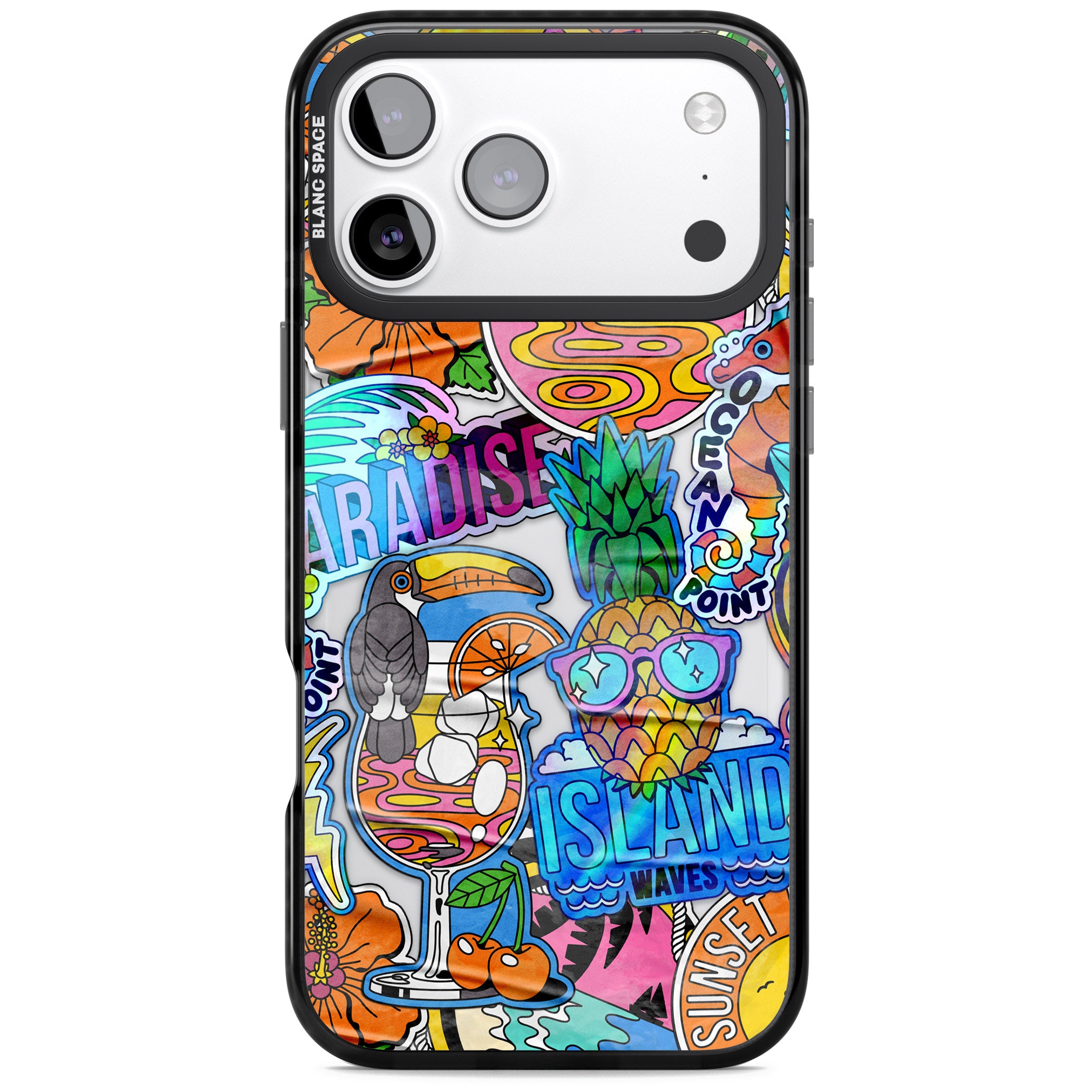 Tropical Vibes Collage iPhone 17 Pro Max Impact Black Phone Case