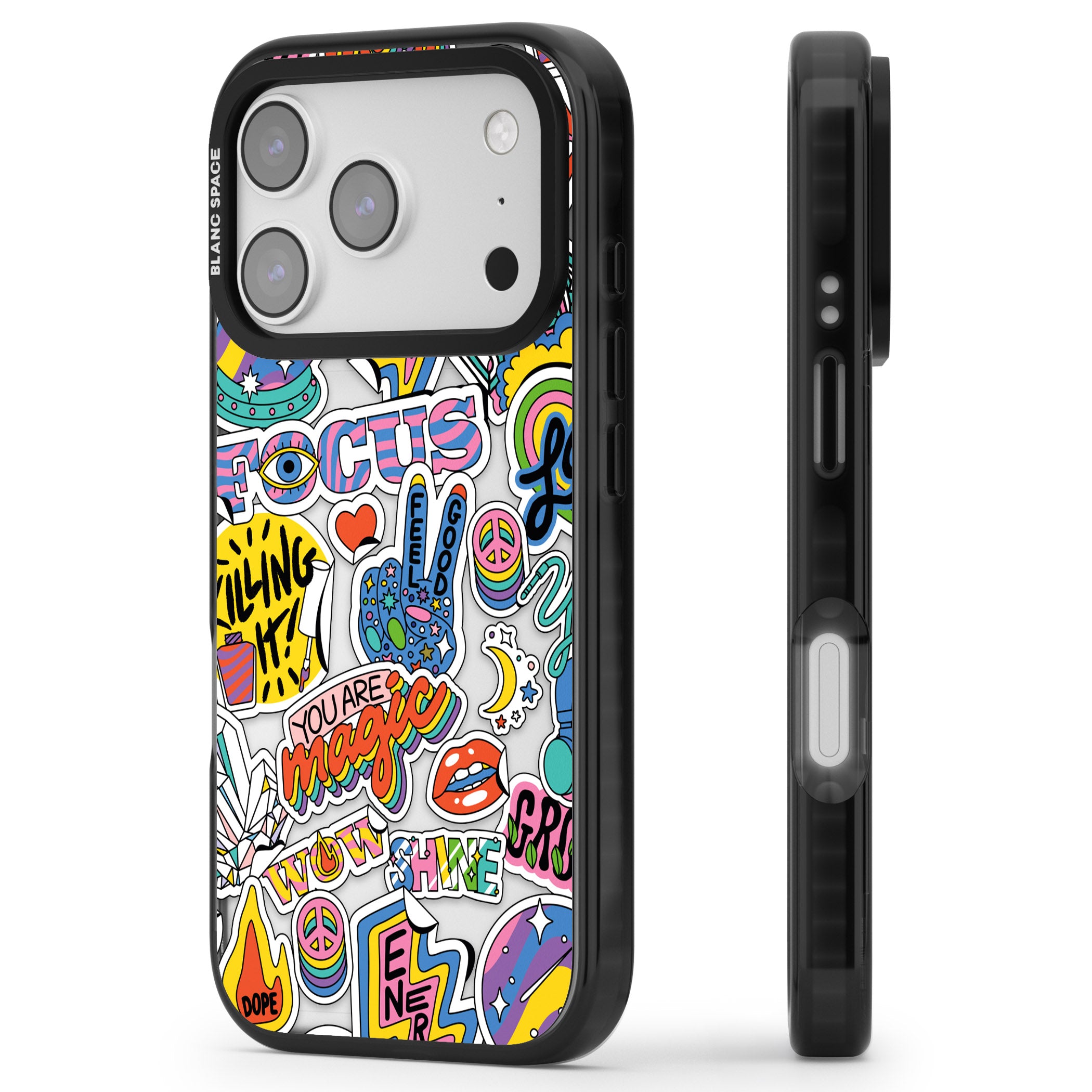 Magic Sticker Collage iPhone 17 Pro Max Impact Black Phone Case Side Profile