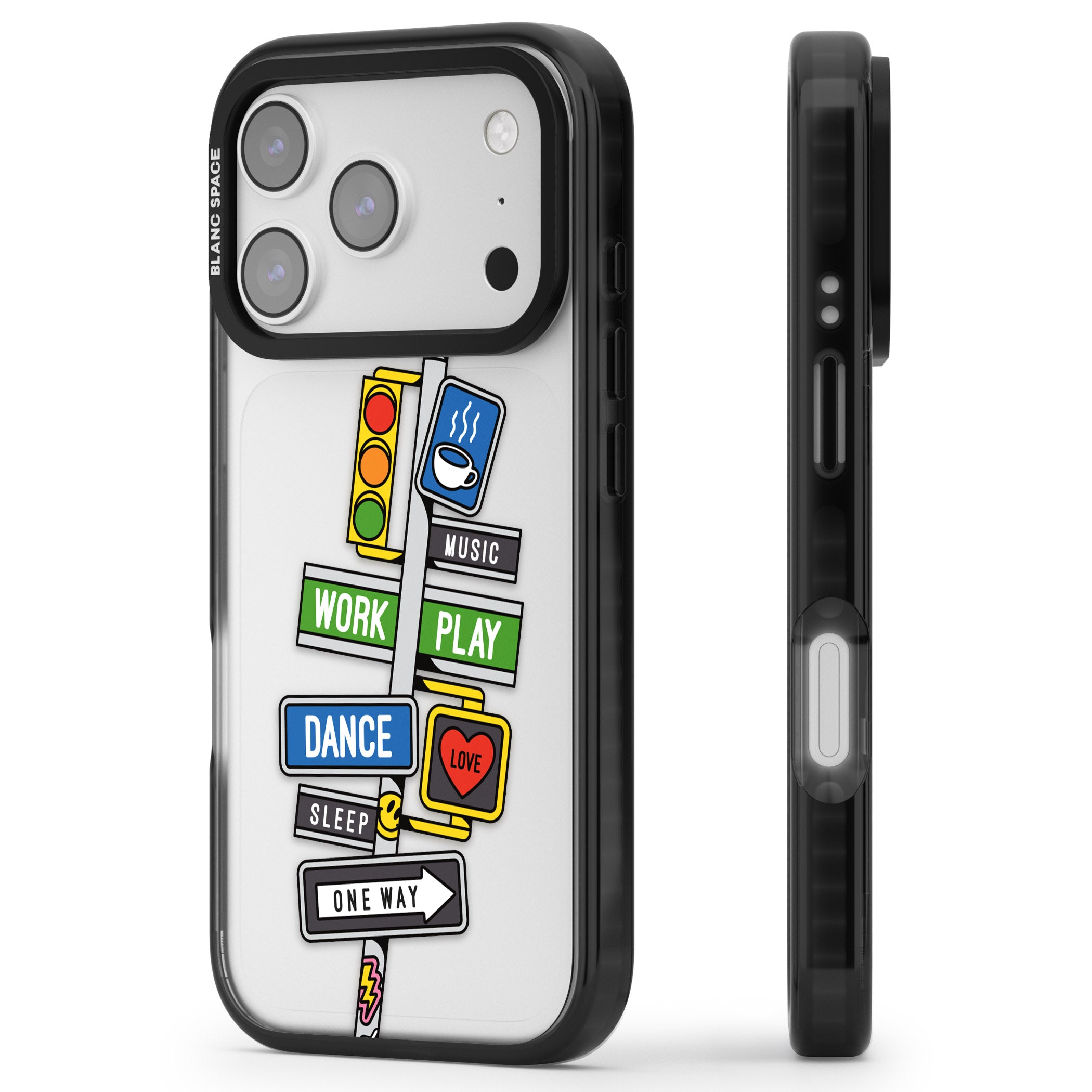 Mood Street Signs iPhone 17 Pro Max Impact Black Phone Case Side Profile