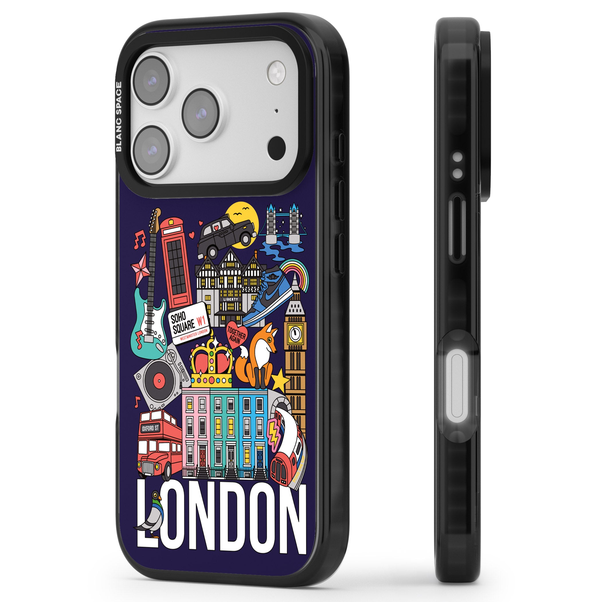 London Calling iPhone 17 Pro Max Impact Black Phone Case Side Profile