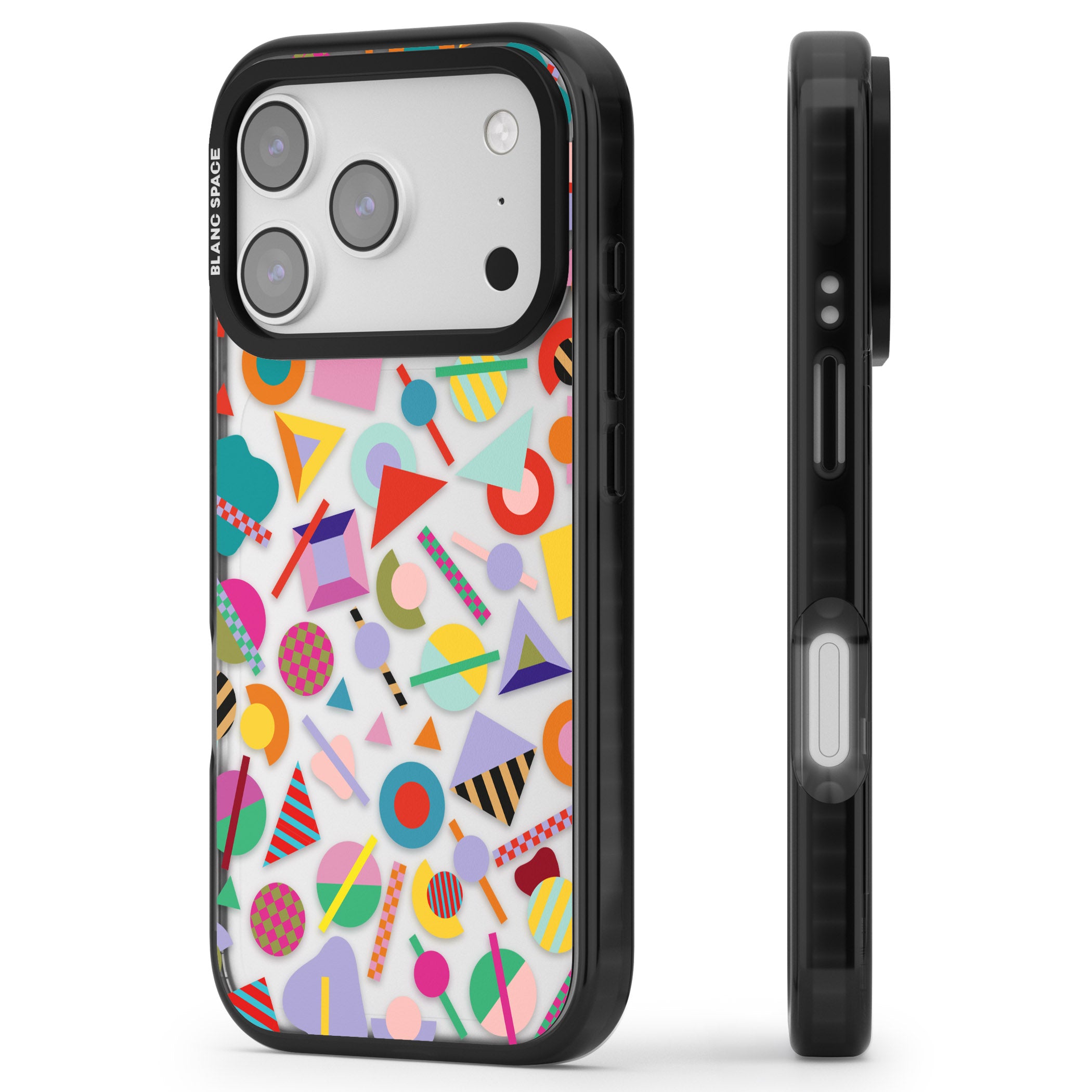 Retro Carnival Shapes iPhone 17 Pro Max Impact Black Phone Case Side Profile