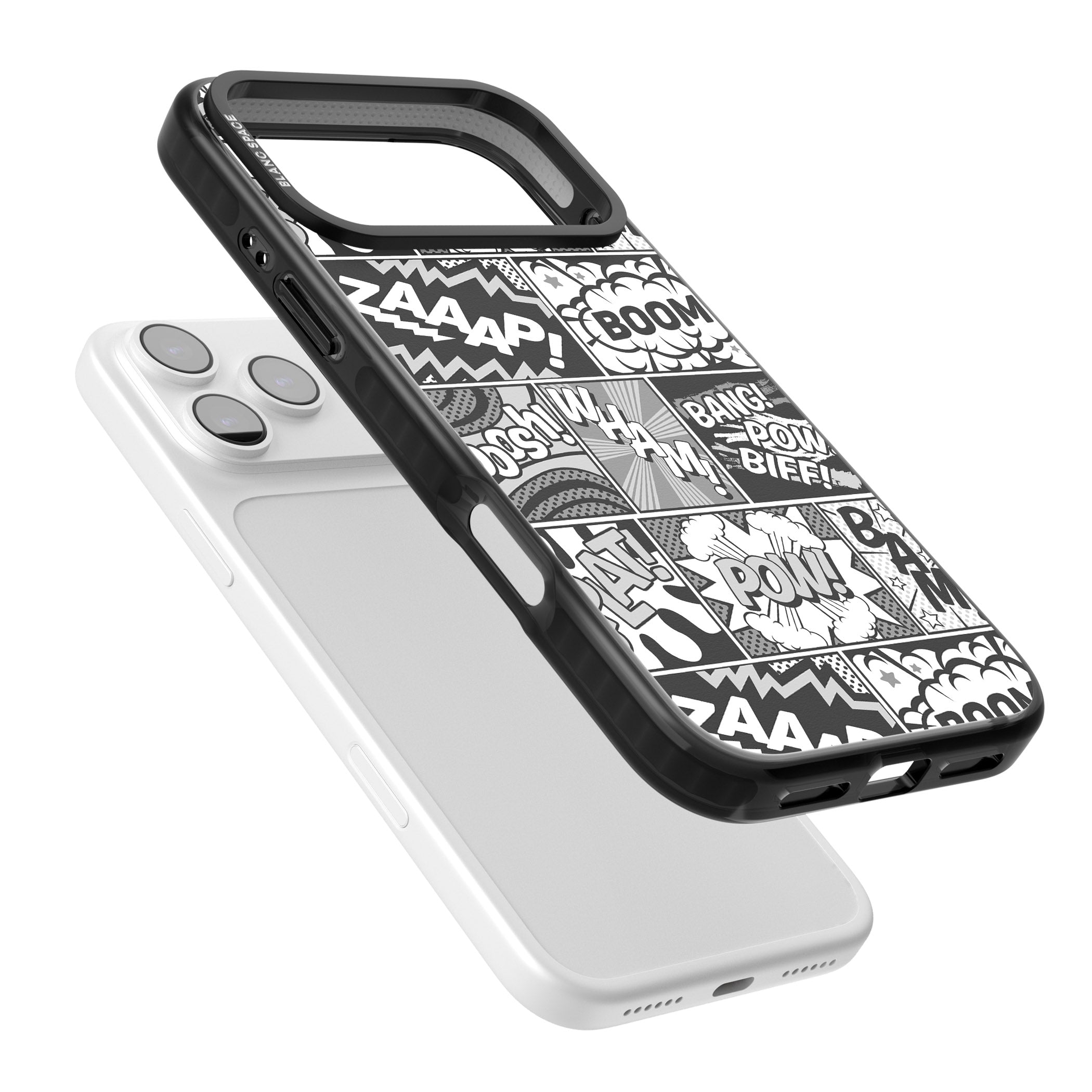 Onomatopoeia (Black & White) iPhone 17 Pro Max Impact Black Phone Case Colours