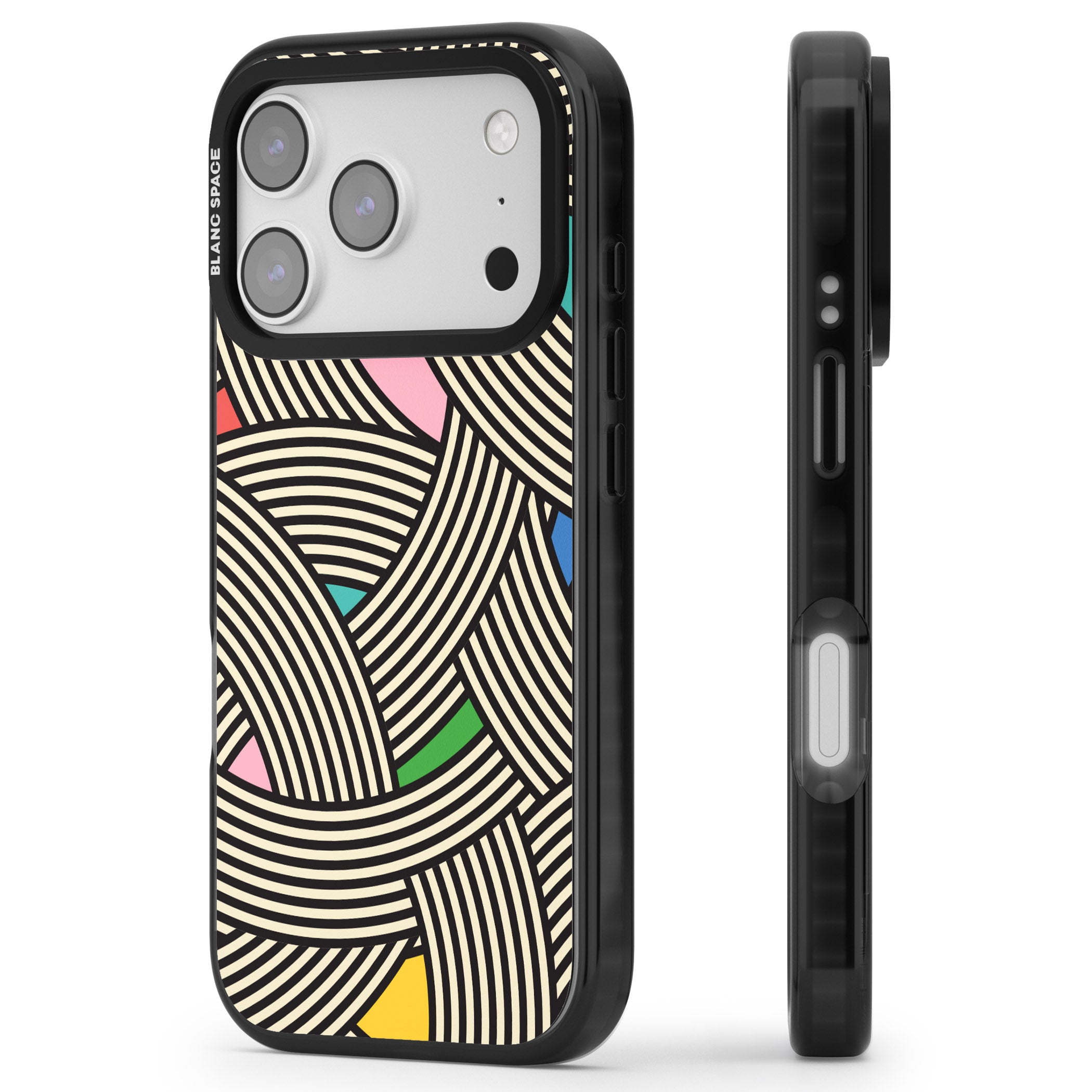Multicolour Optic Waves iPhone 17 Pro Max Impact Black Phone Case Side Profile