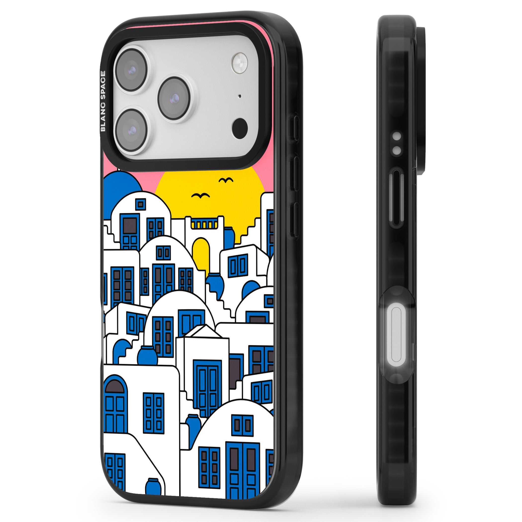 Santorini Sunset iPhone 17 Pro Max Impact Black Phone Case Side Profile
