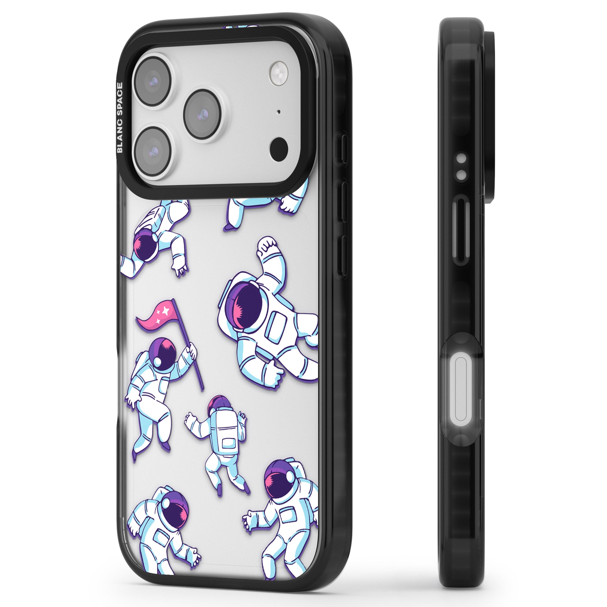 Astronaut Pattern iPhone 17 Pro Max Impact Black Phone Case Side Profile