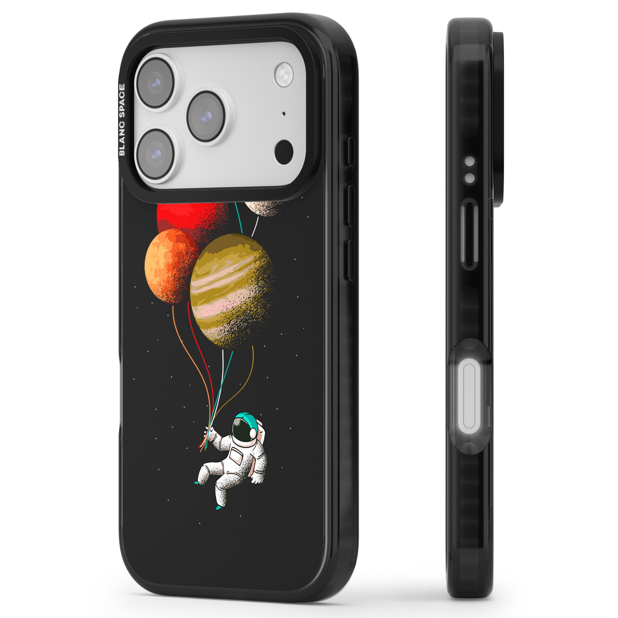 Astronaut Balloon Planets iPhone 17 Pro Max Impact Black Phone Case Side Profile