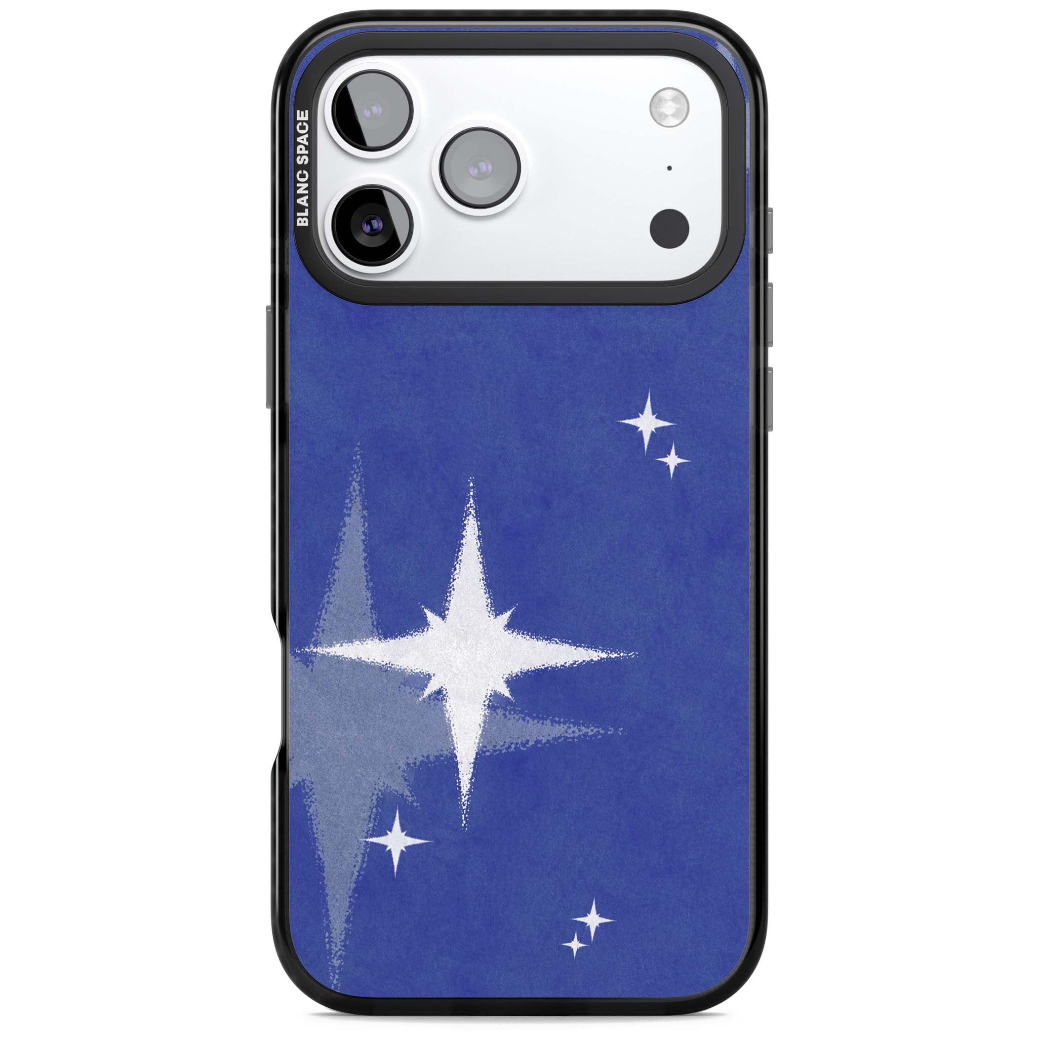 Blue Sparkle celestial iPhone case featuring sparkling silver stars on a deep blue painterly night sky | Clear Impact case for iPhone 17 Pro, iPhone 17 Pro Max