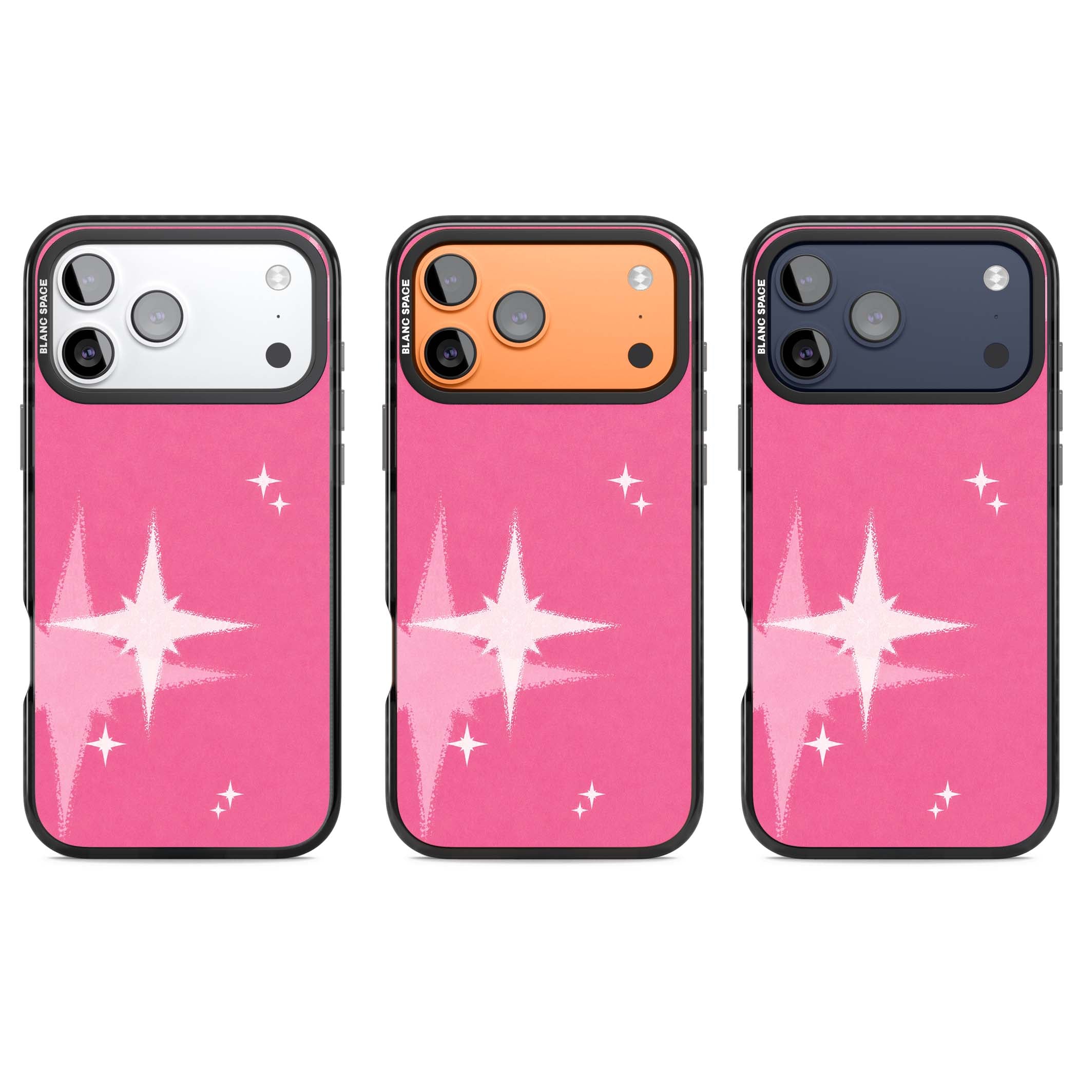 Pink Sparkle Y2K iPhone case featuring hot pink background with shimmering white starburst pattern | Clear Impact case for iPhone 17 Pro, iPhone 17 Pro Max