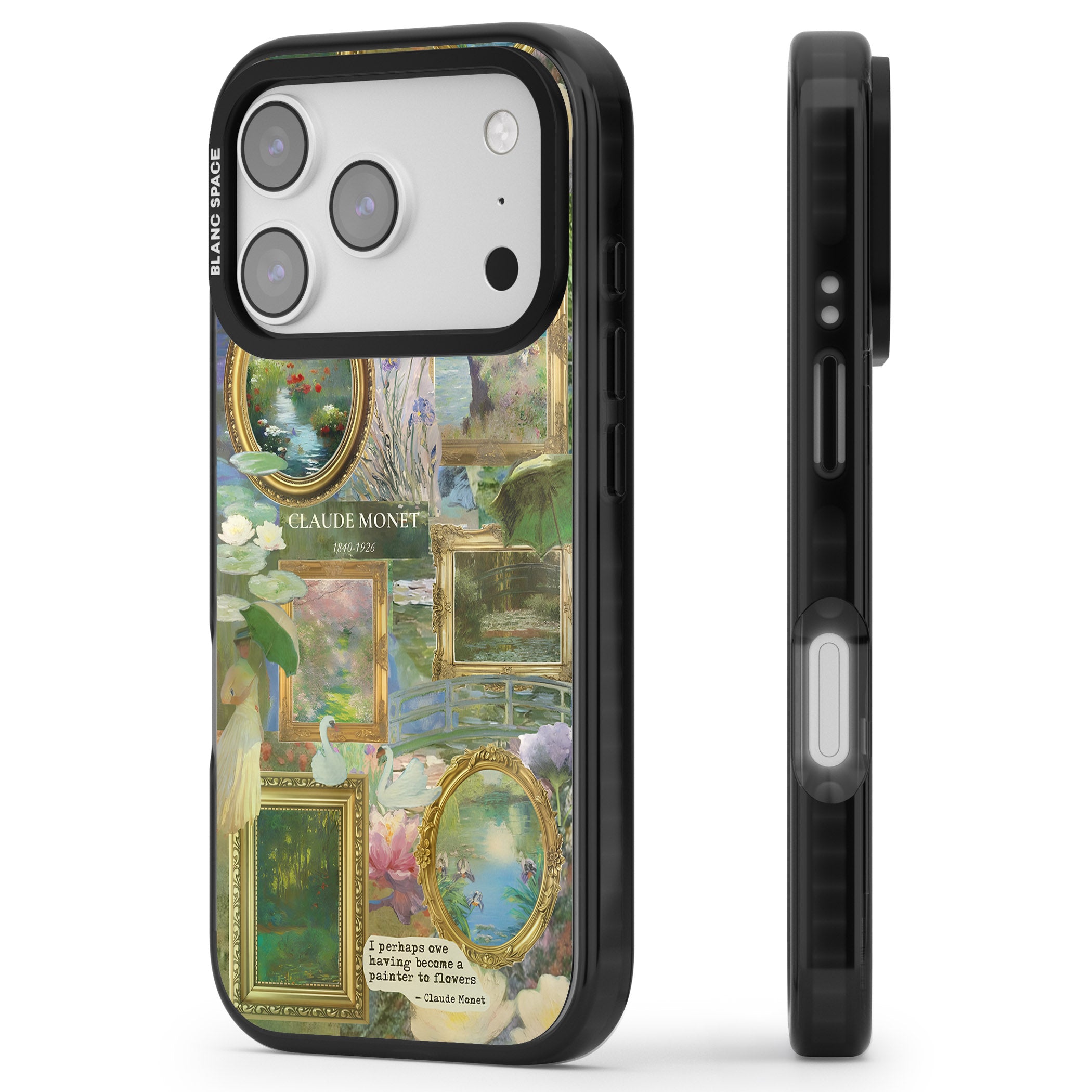 Vintage Floral Frames iPhone 17 Pro Max Impact Black Phone Case Side Profile