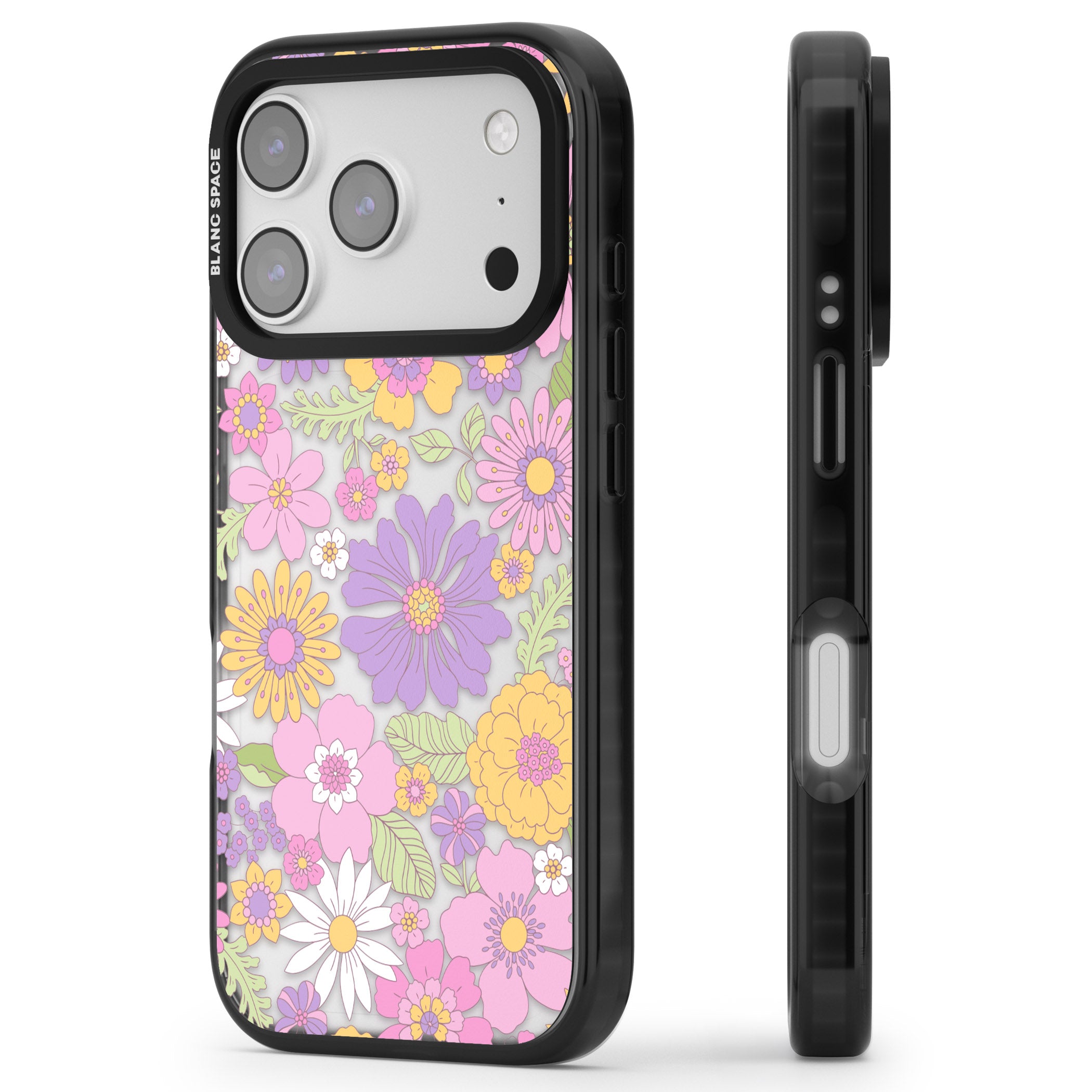 Soft Flower Mix iPhone 17 Pro Max Impact Black Phone Case Side Profile