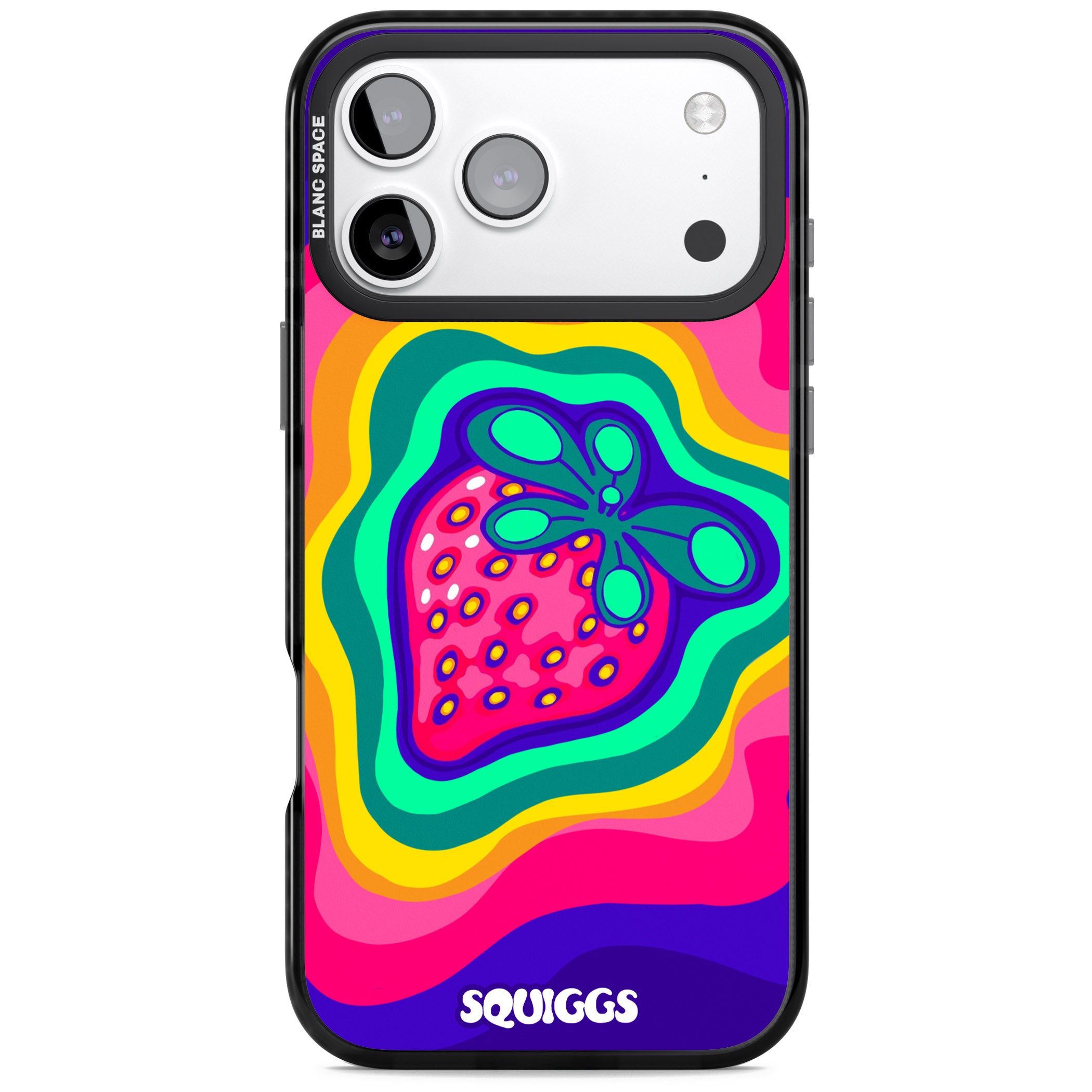 Strawberry Rainbow iPhone 17 Pro Max Impact Black Phone Case