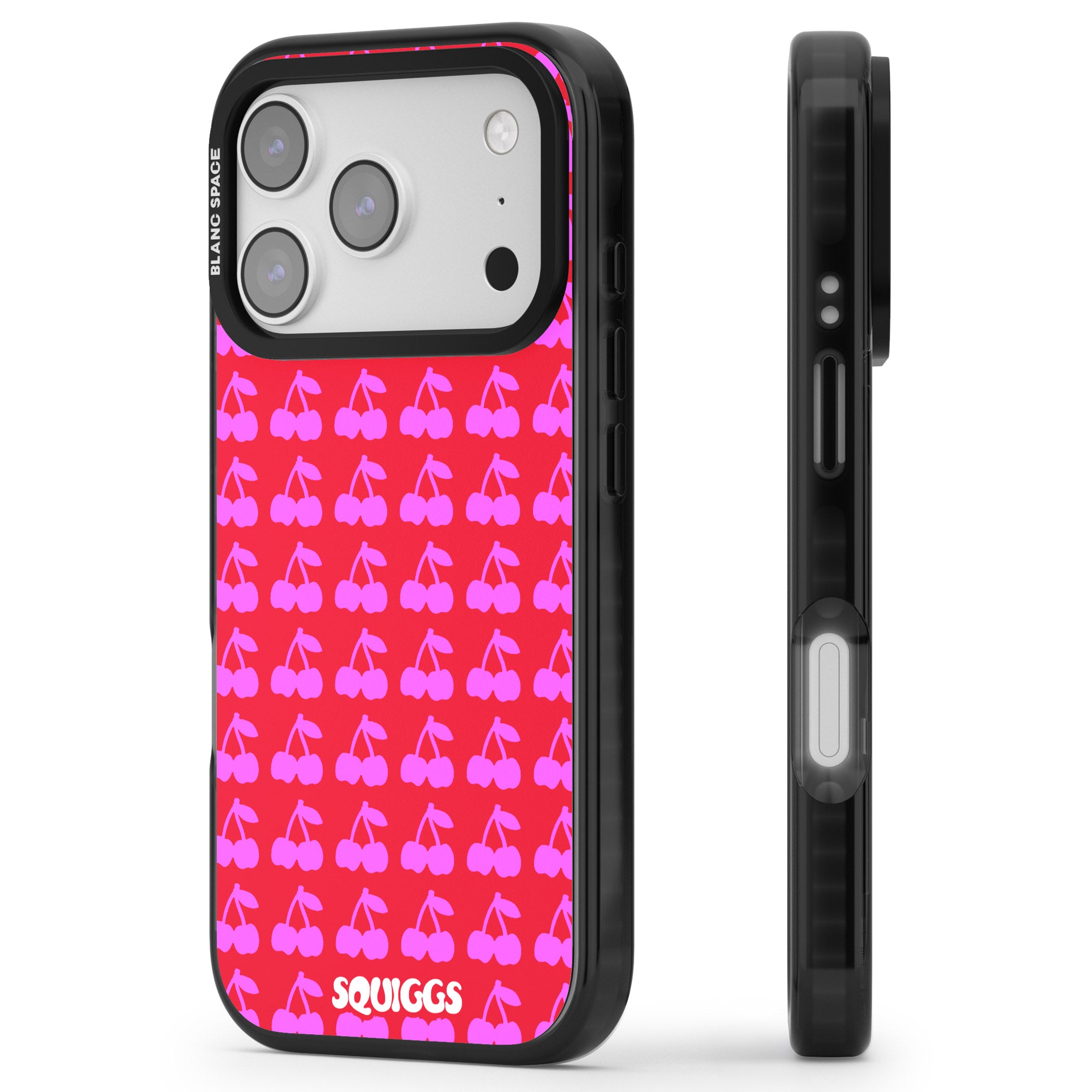 Red Cherries iPhone 17 Pro Max Impact Black Phone Case Side Profile