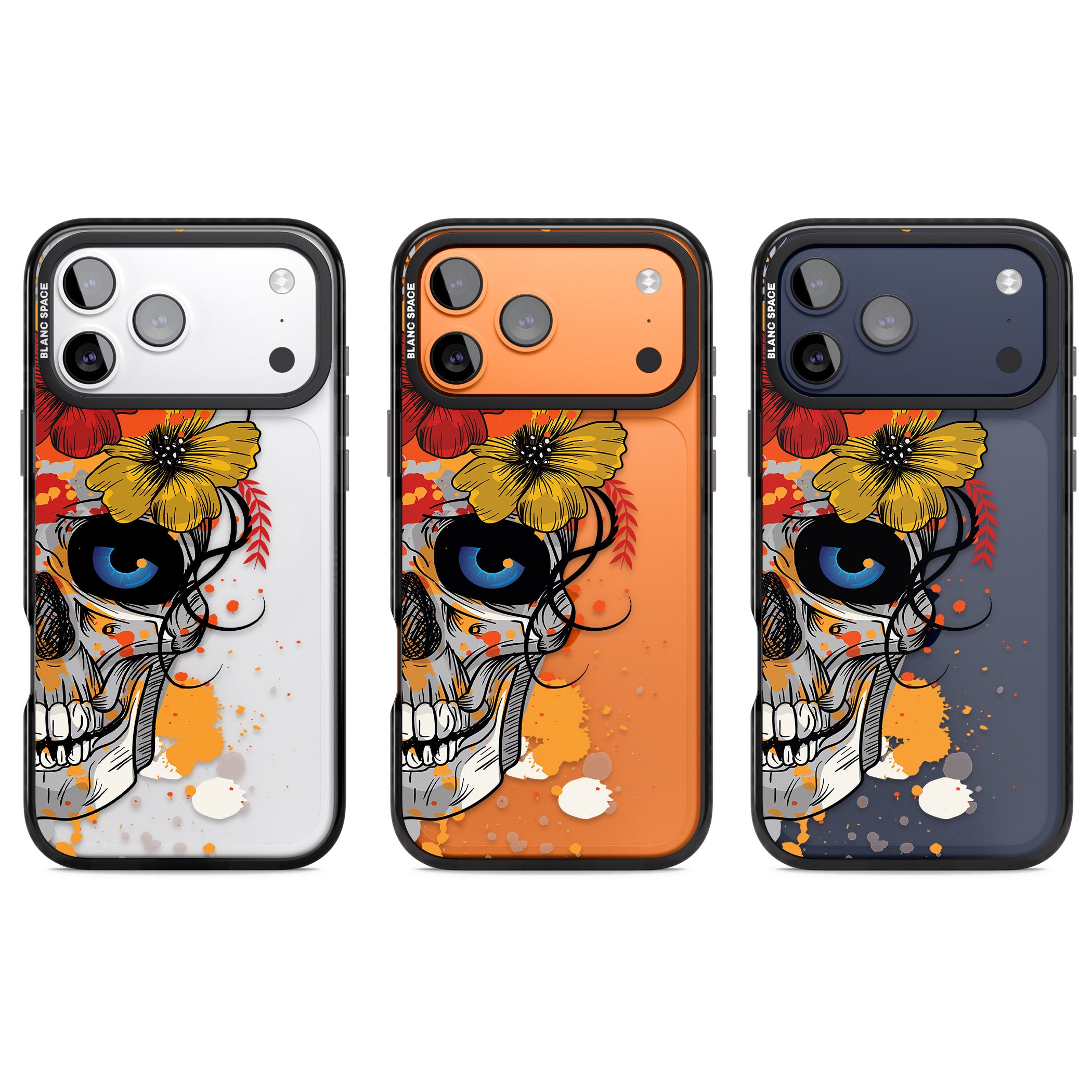 Sugar Skull Flowers iPhone 17 Pro Impact Black Phone Case APT Impact Protection