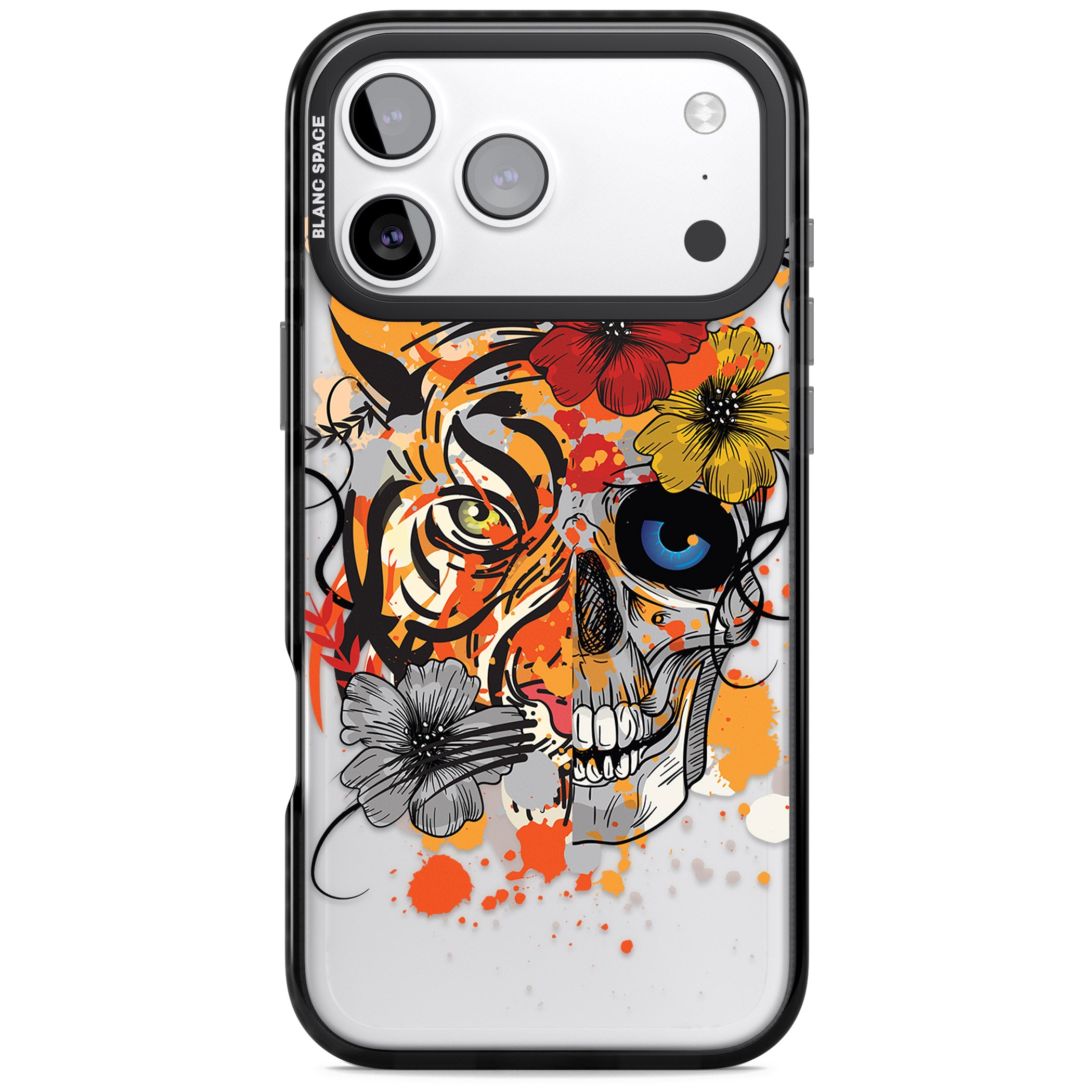 Sugar Skull Tiger Floral iPhone 17 Pro Max Impact Black Phone Case
