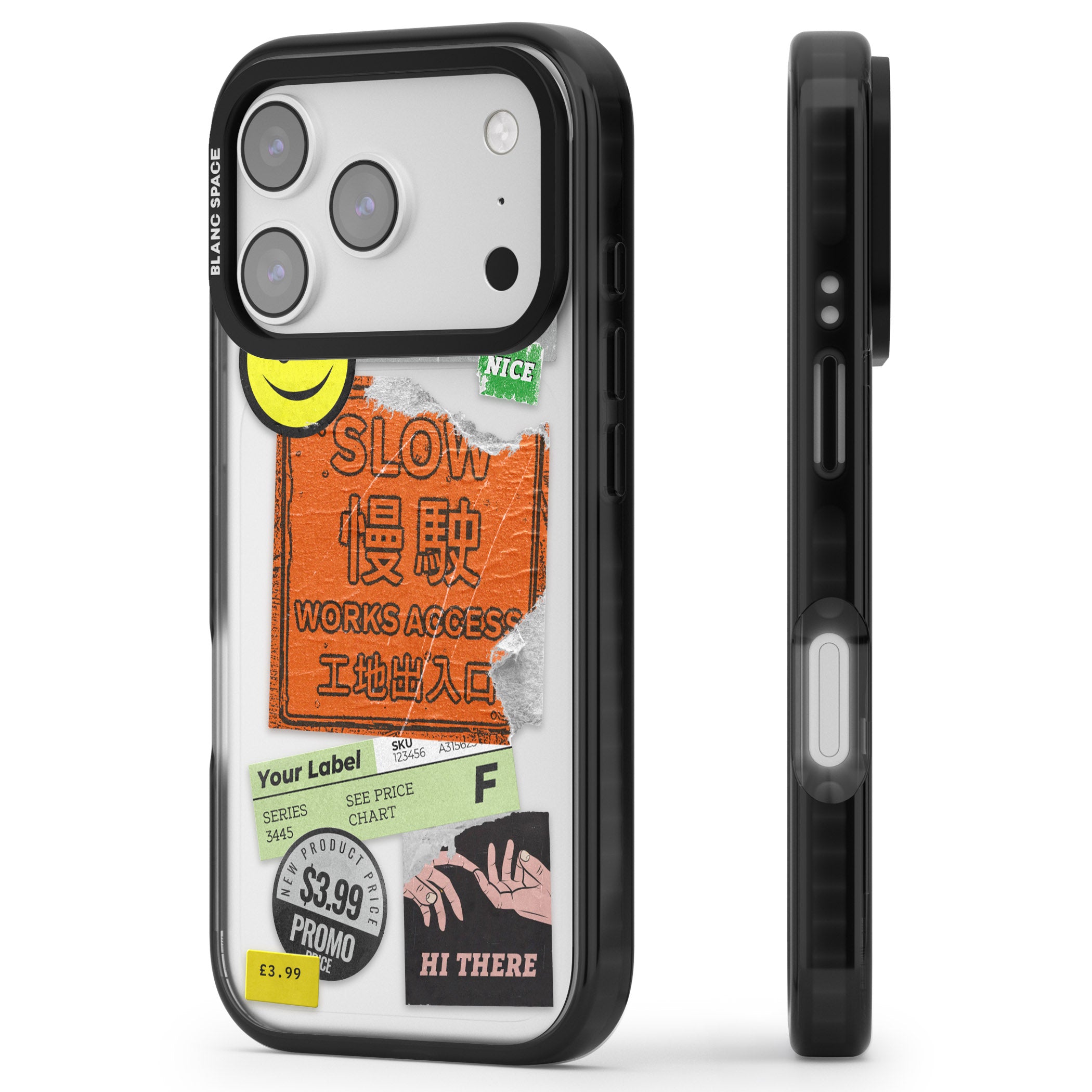 Kanji Signs Sticker Mix iPhone 17 Pro Max Impact Black Phone Case Side Profile
