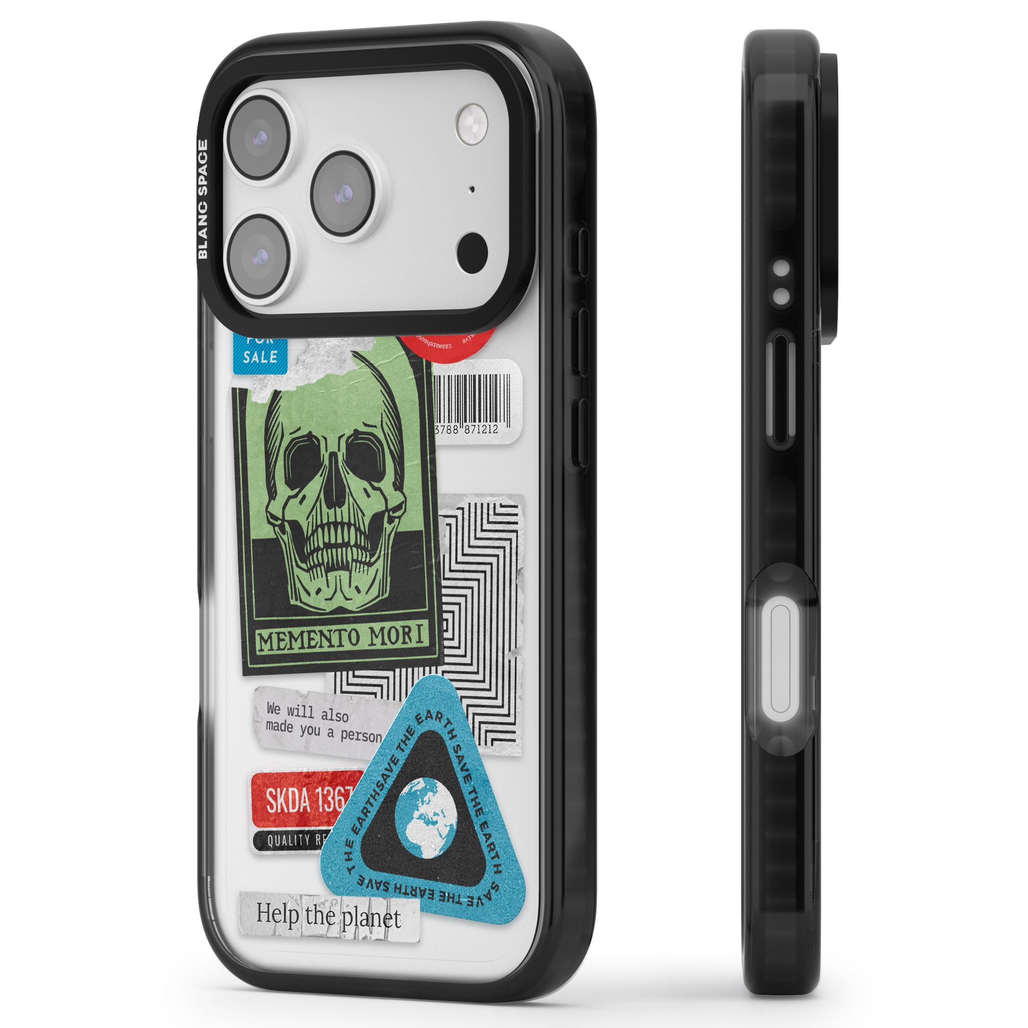 Skull Sticker Mix iPhone 17 Pro Max Impact Black Phone Case Side Profile