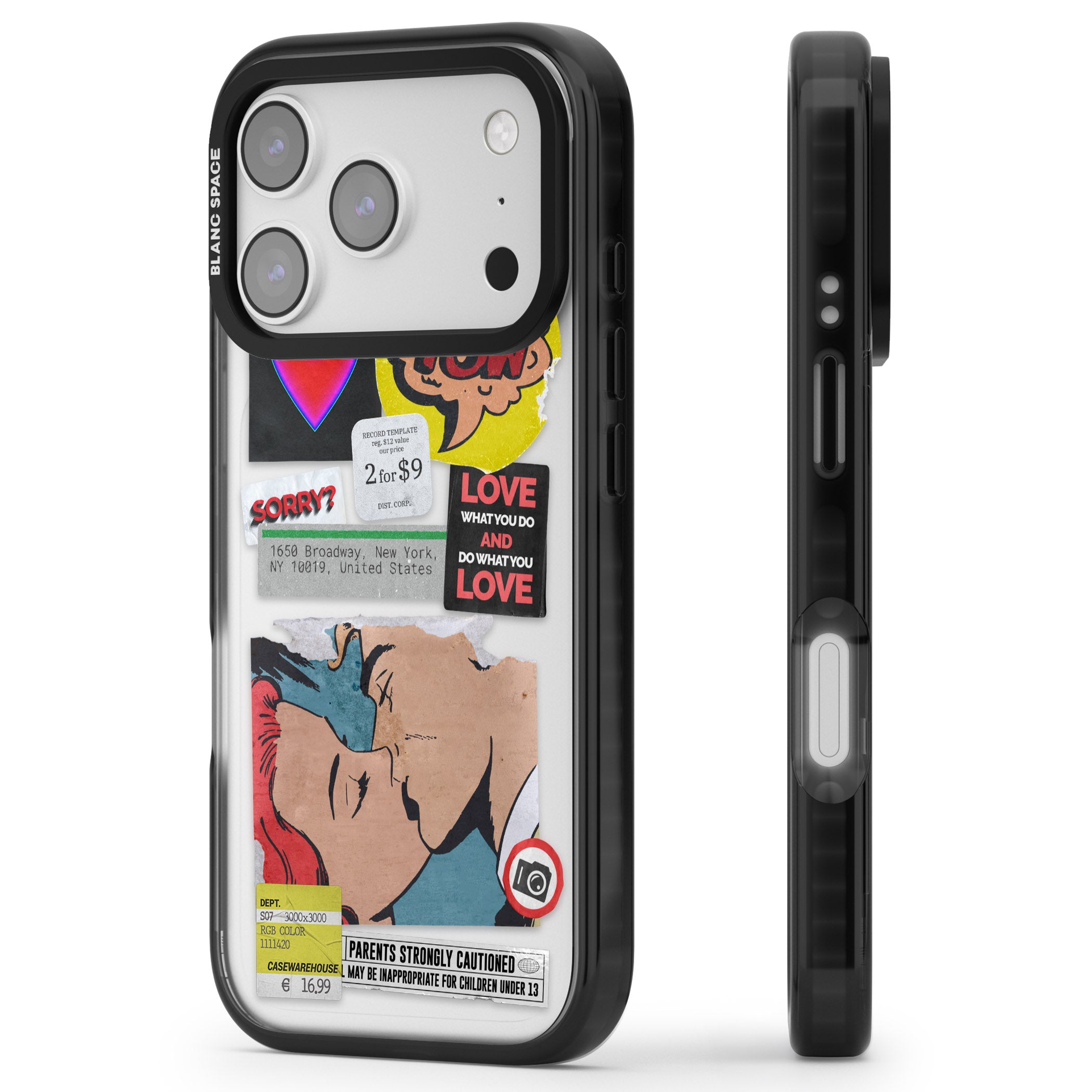 Retro Sticker Mix iPhone 17 Pro Max Impact Black Phone Case Side Profile