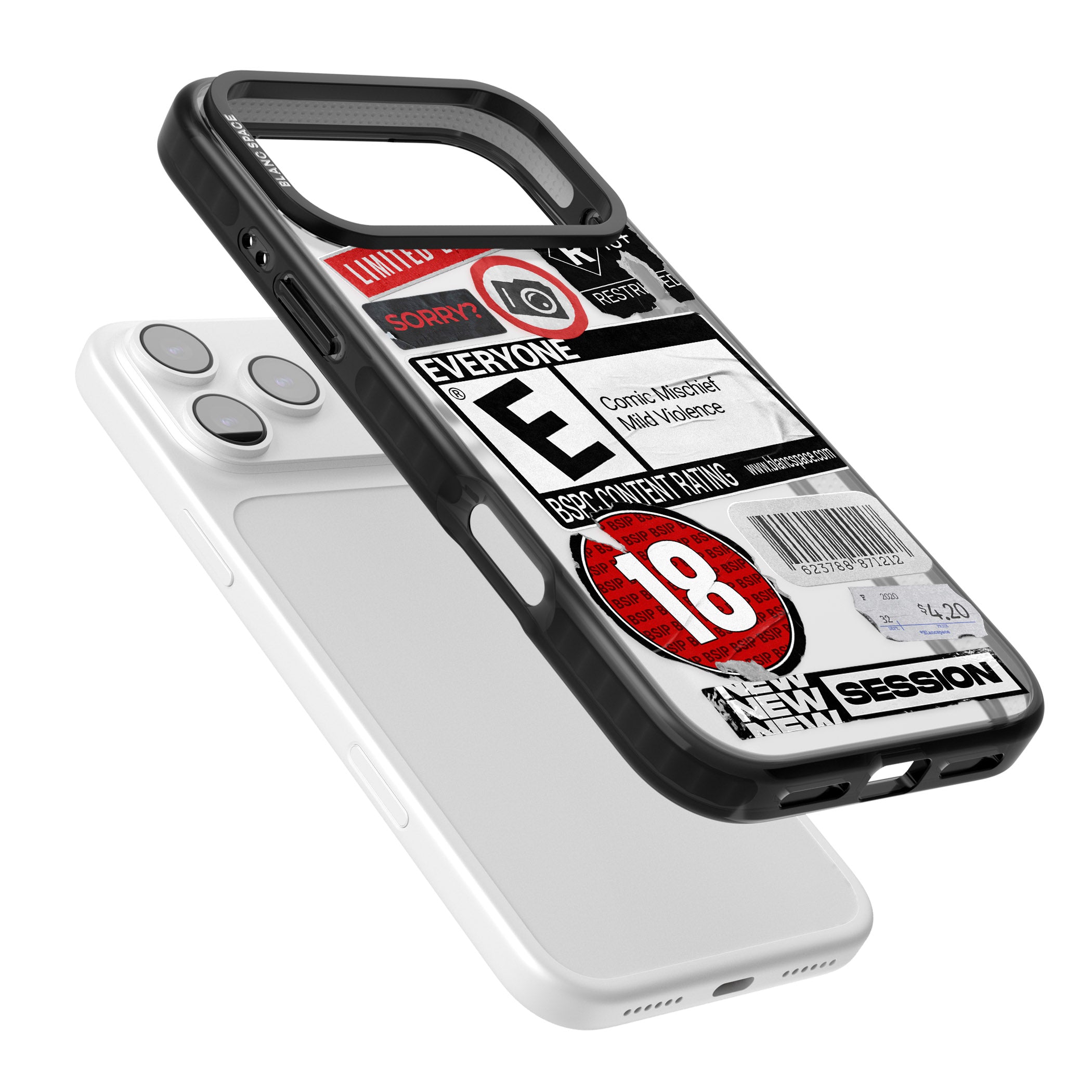 Rated 18+ Sticker Mix iPhone 17 Pro Max Impact Black Phone Case Colours