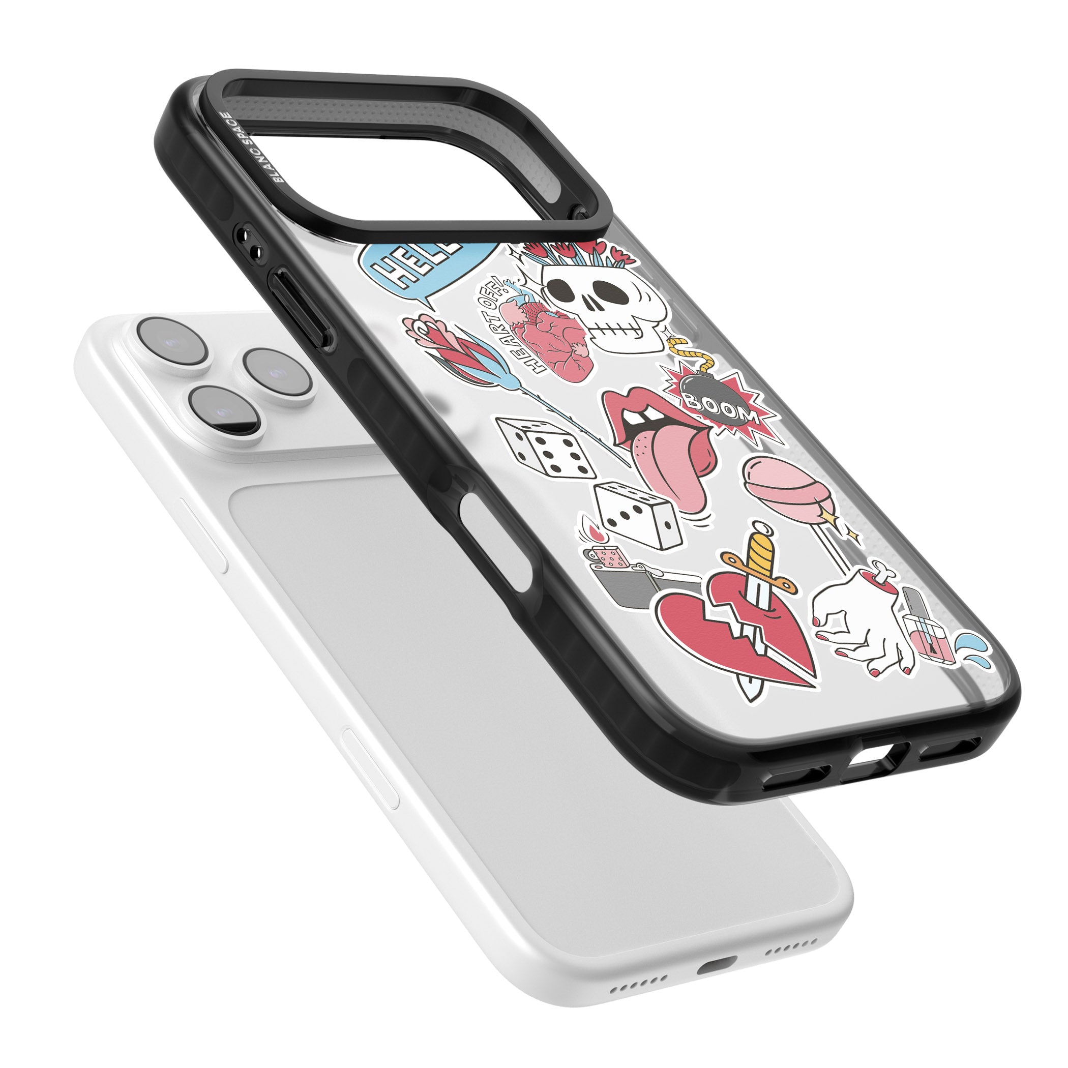 Skull & Flowers Stickers iPhone 17 Pro Max Impact Black Phone Case Colours