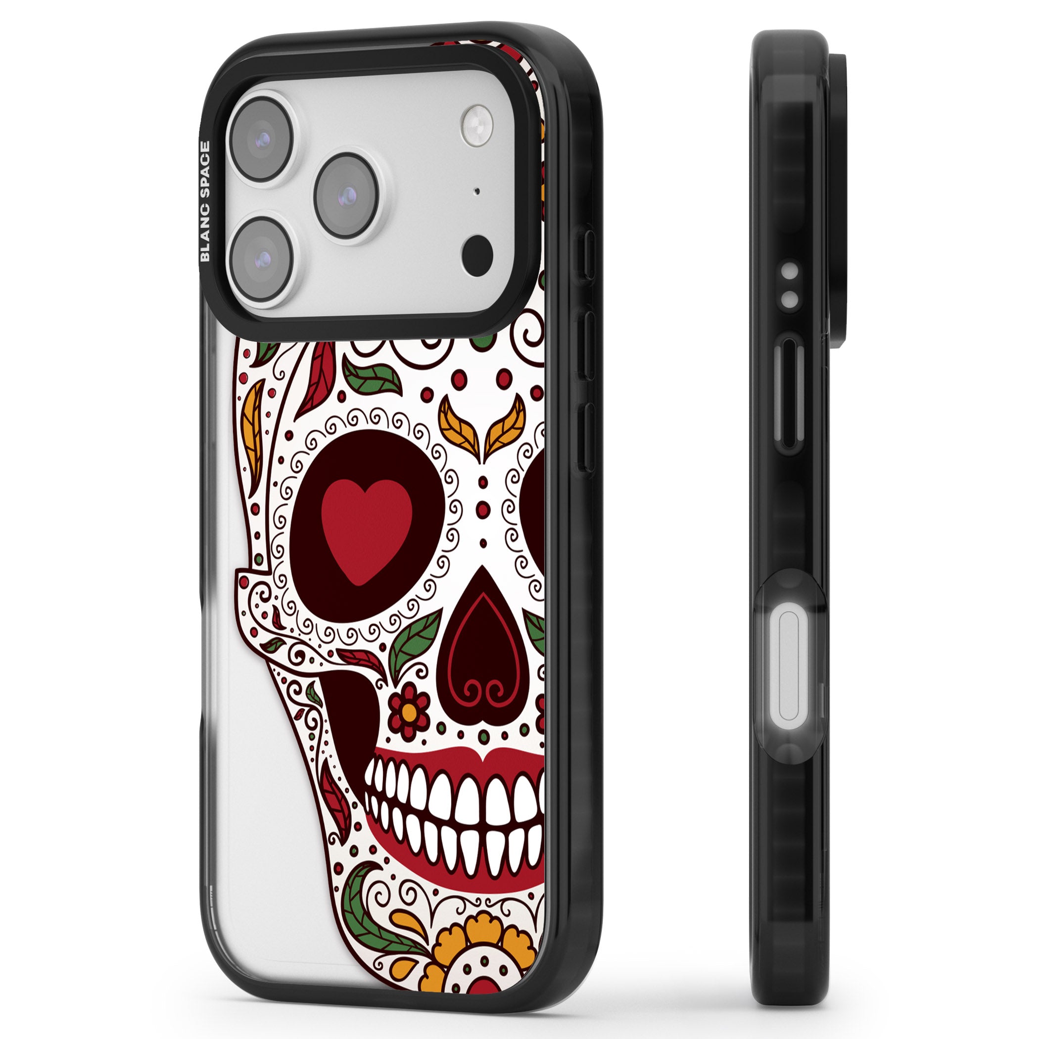 Autumn Sugar Skull iPhone 17 Pro Max Impact Black Phone Case Side Profile