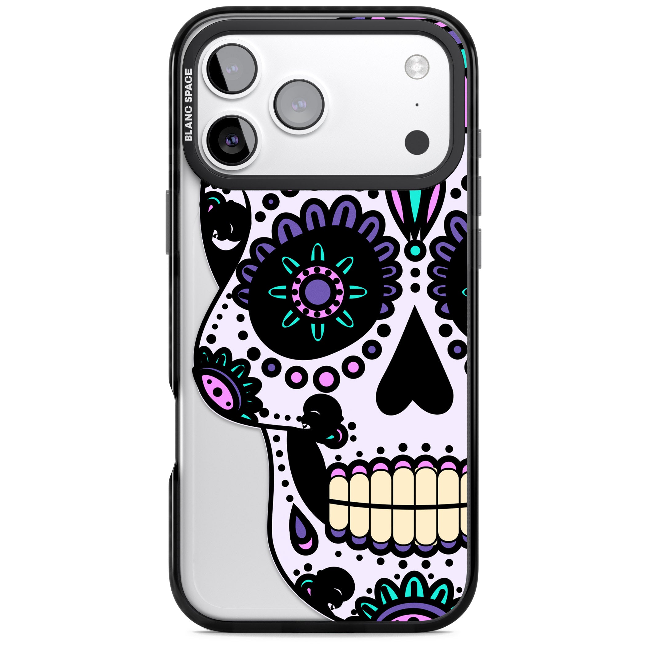 Violet Sugar Skull iPhone 17 Pro Max Impact Black Phone Case