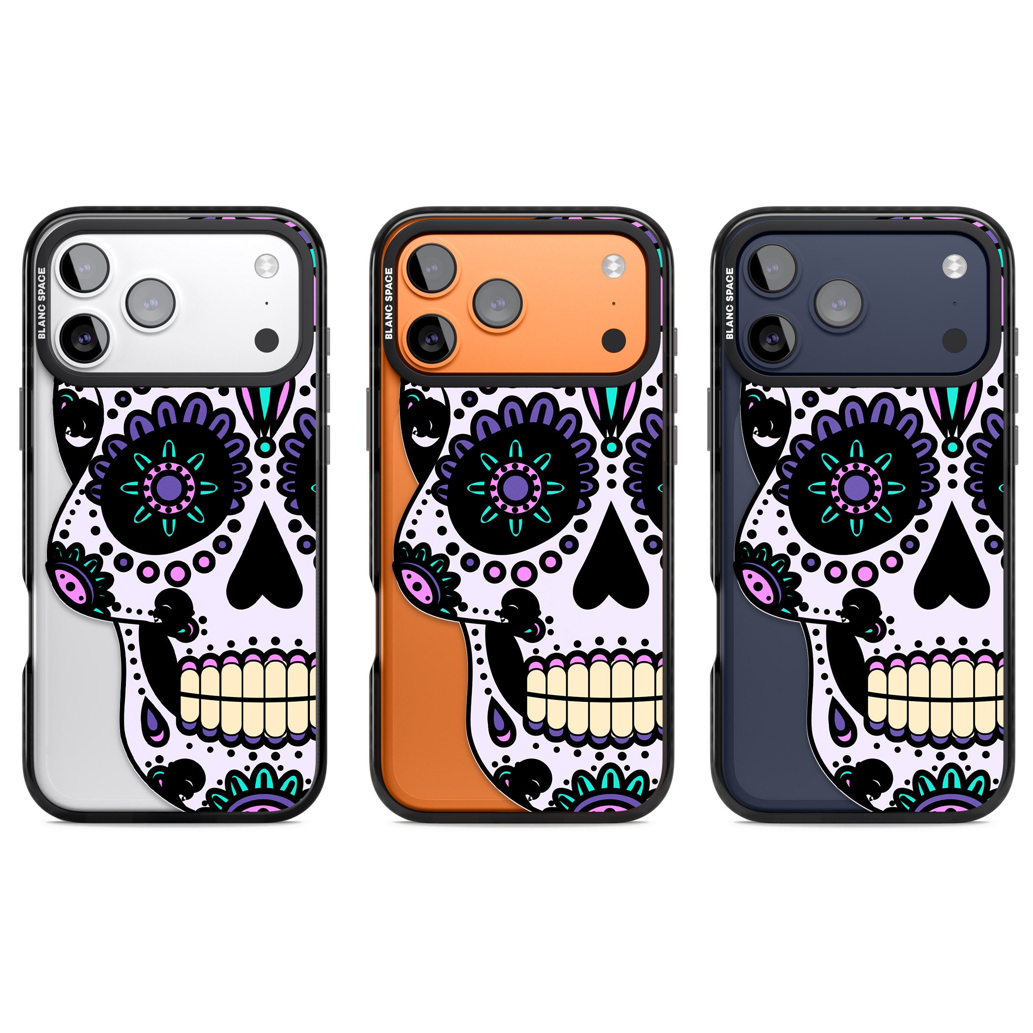 Violet Sugar Skull iPhone 17 Pro Impact Black Phone Case APT Impact Protection