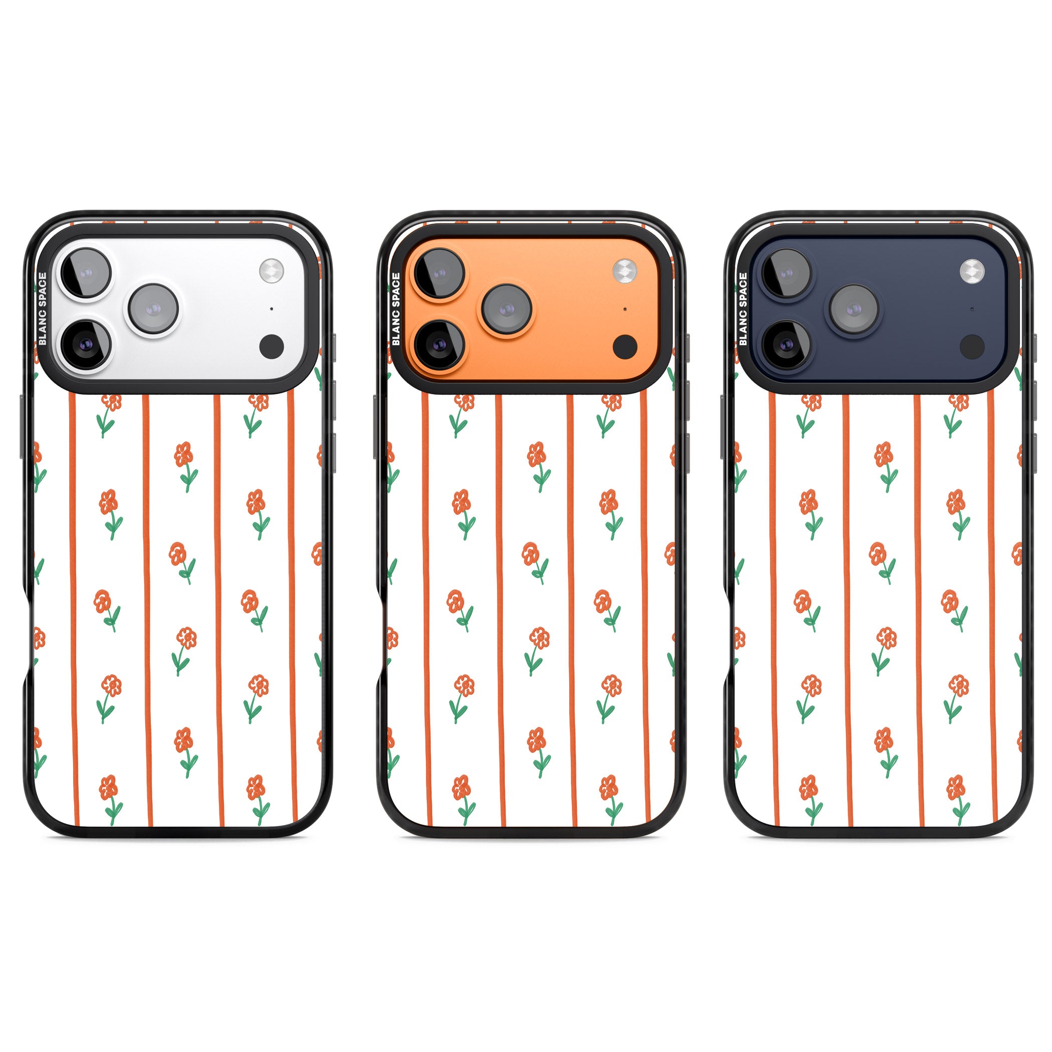 Minimal Floral Stripe iPhone 17 Pro Impact Black Phone Case APT Impact Protection