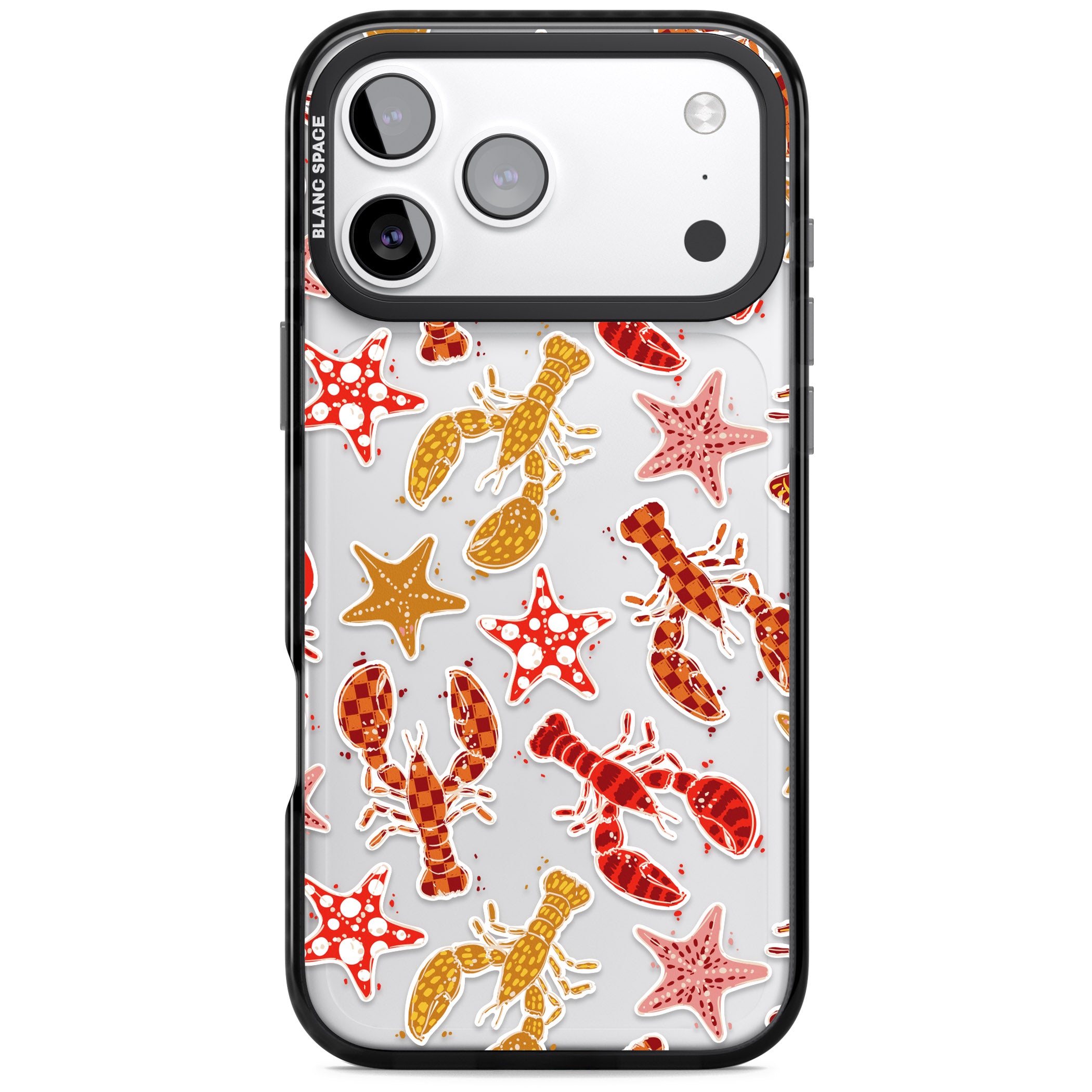Lobster & Starfish Coastal Pattern iPhone 17 Pro Max Impact Black Phone Case