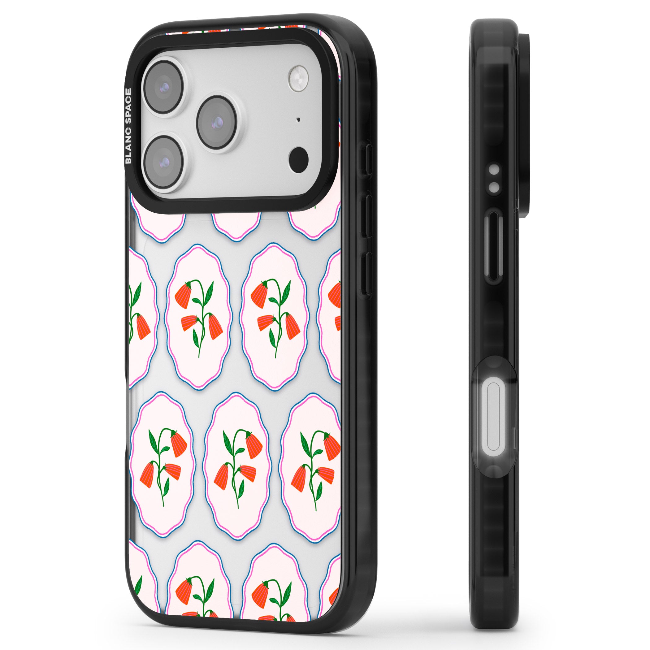 Rose Stamps iPhone 17 Pro Max Impact Black Phone Case Side Profile