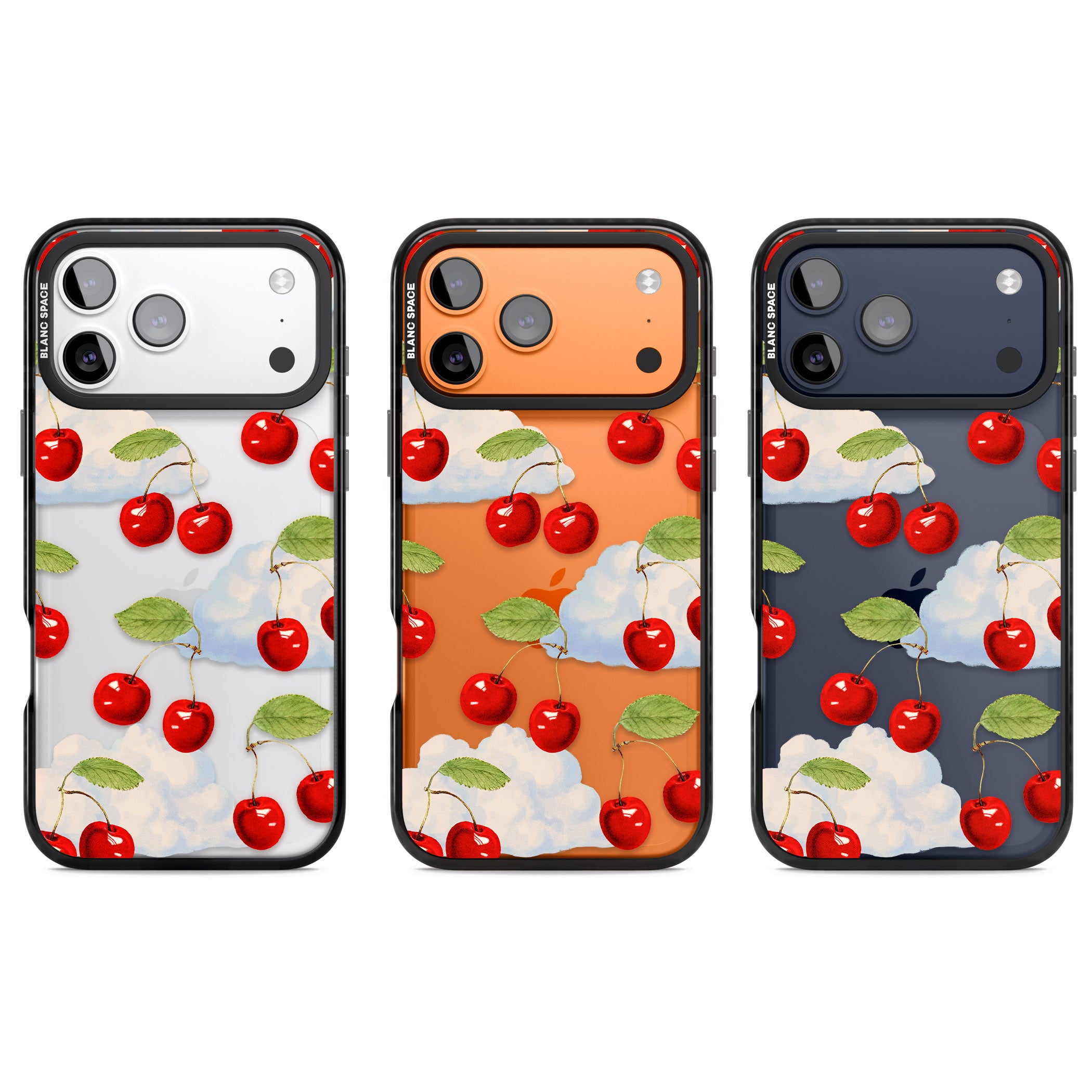 Vintage Cherries & Clouds iPhone 17 Pro Impact Black Phone Case APT Impact Protection