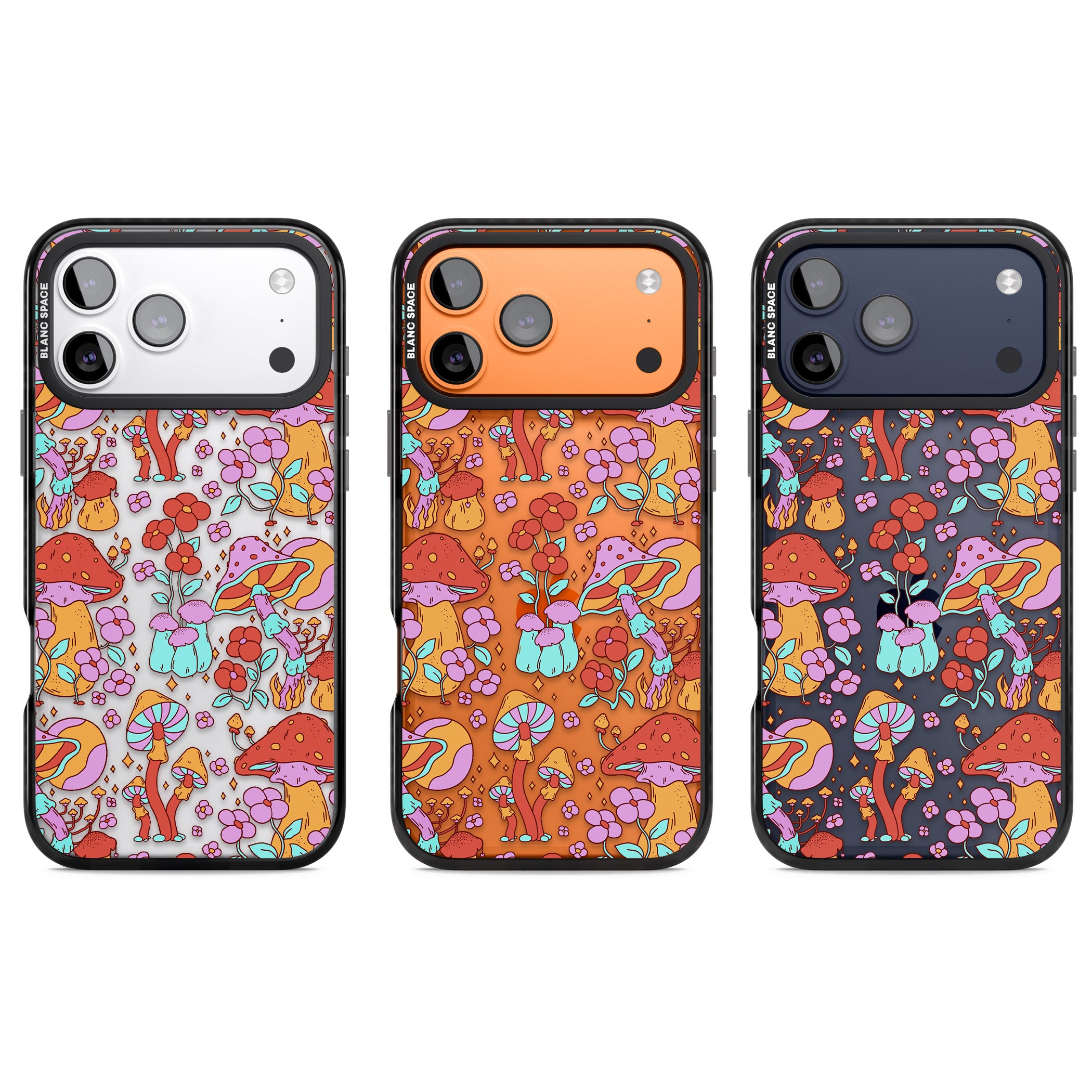 Psychedelic Flowers & Mushrooms iPhone 17 Pro Impact Black Phone Case APT Impact Protection