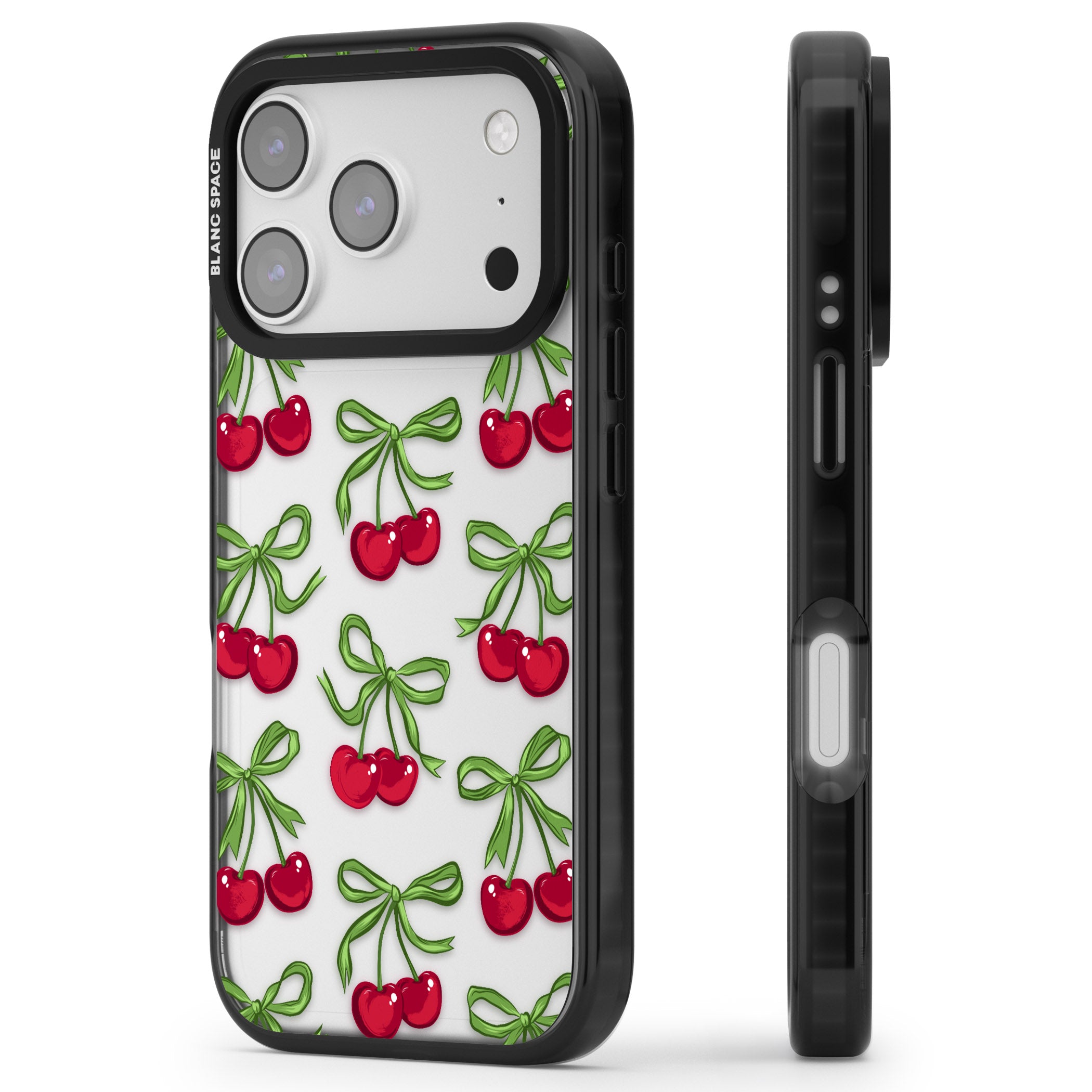 Cherry Bows iPhone 17 Pro Max Impact Black Phone Case Side Profile