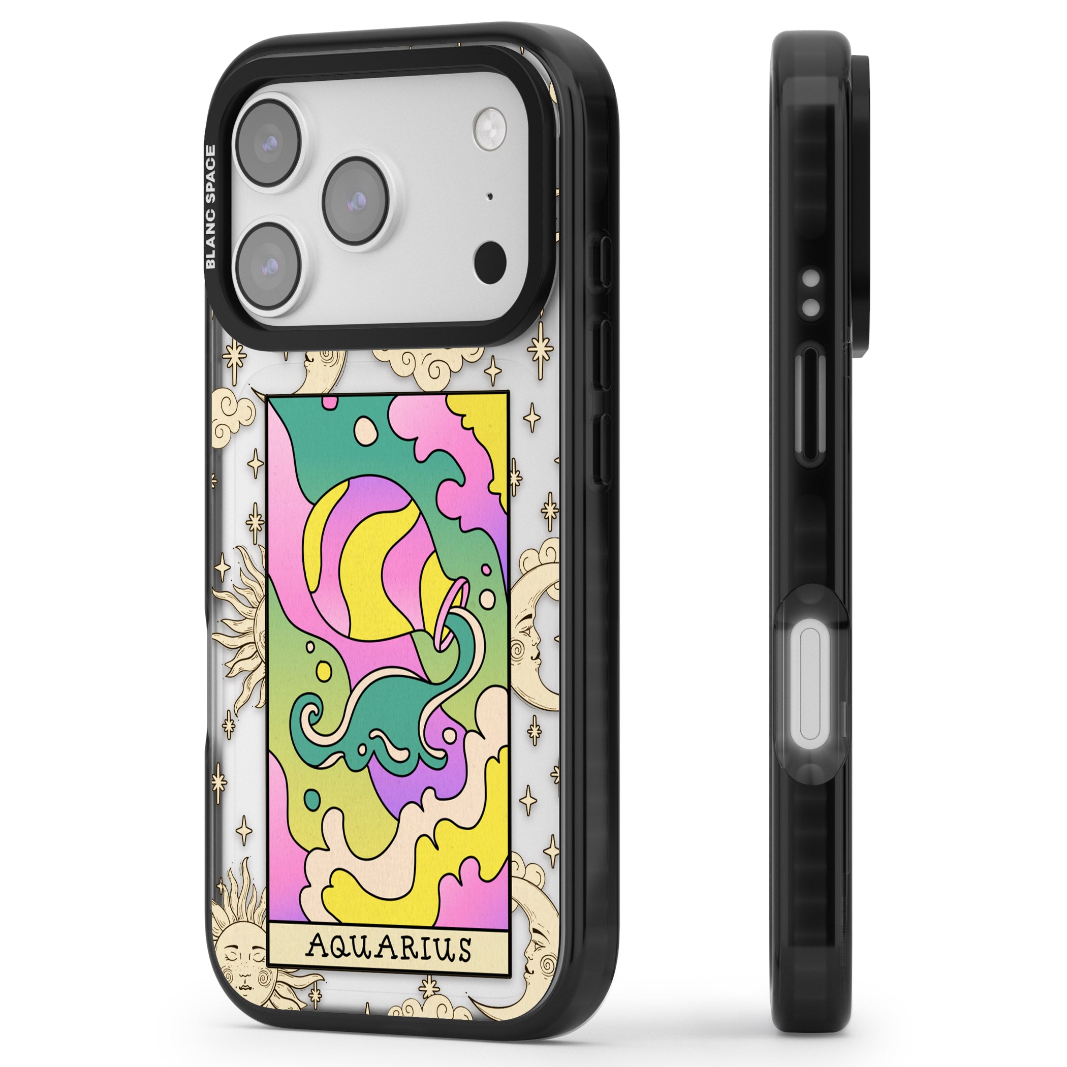 Celestial Zodiac Aquarius iPhone 17 Pro Max Impact Black Phone Case Side Profile