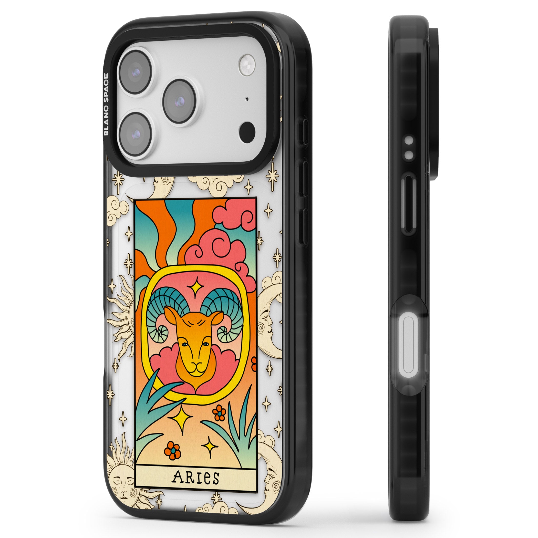 Celestial Zodiac Aries iPhone 17 Pro Max Impact Black Phone Case Side Profile